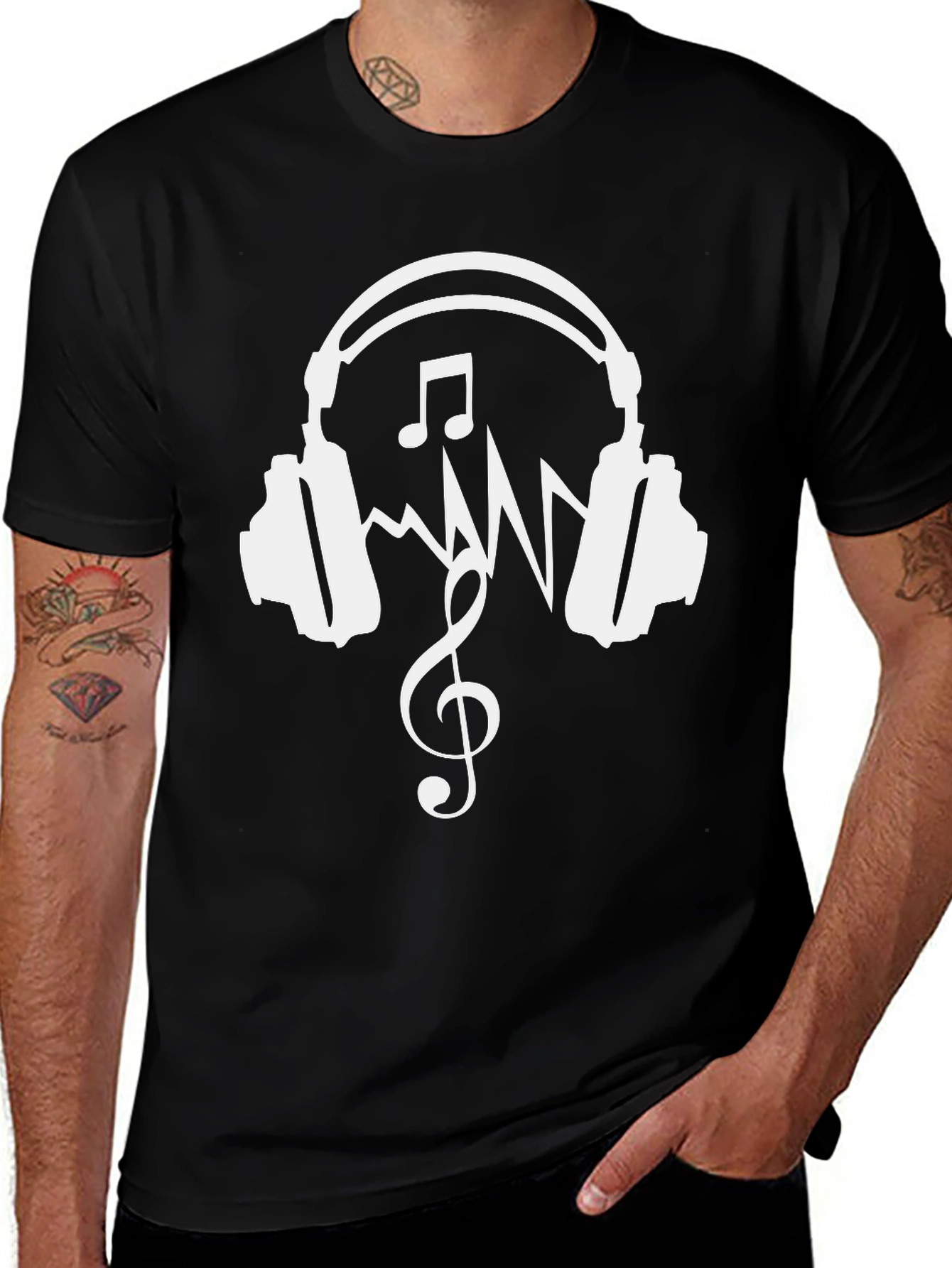 Variant 14 of Music Lover Graphic Tee - Headphones & Clef