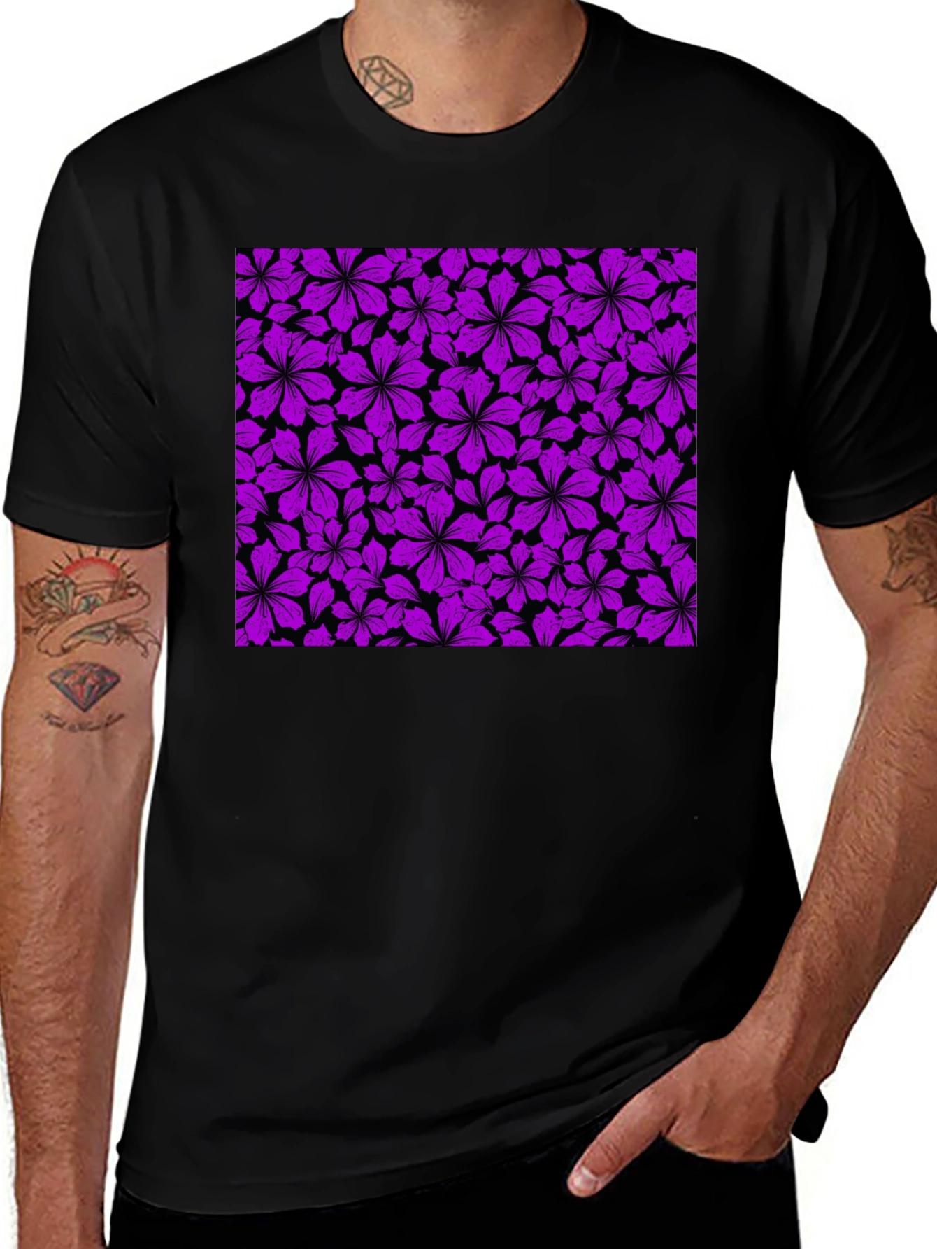 Variant 14 of Floral Pattern Black T-Shirt
