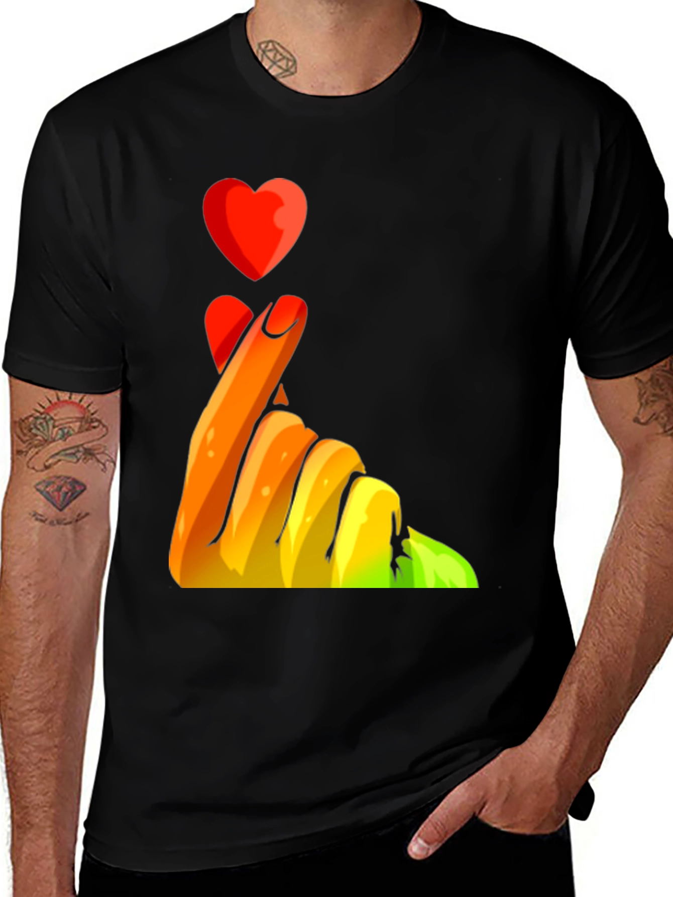 Variant 10 of Heart Fingers Graphic Tee - Express Your Love!