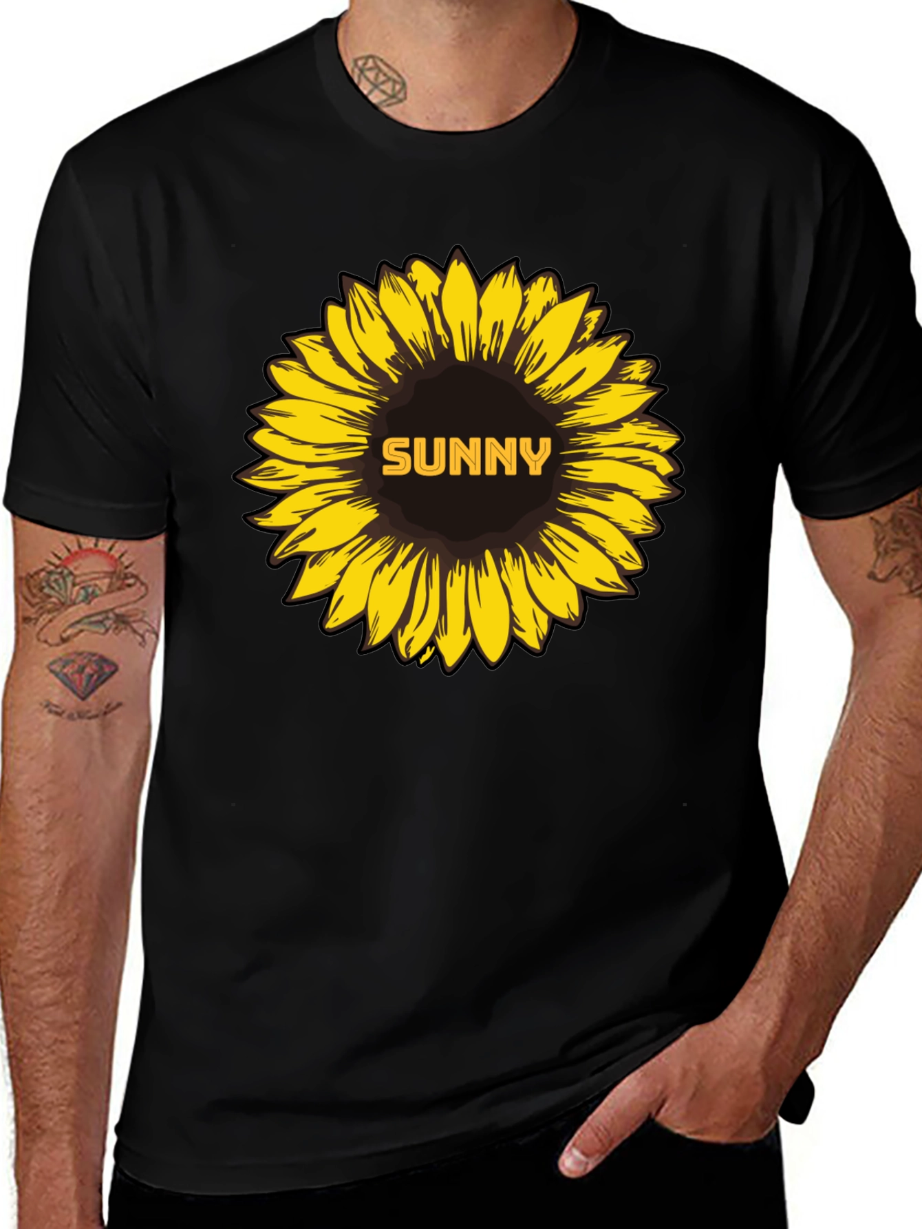 Variant 4 of Sunny Sunflower Graphic Tee - Stylish Black T-Shirt