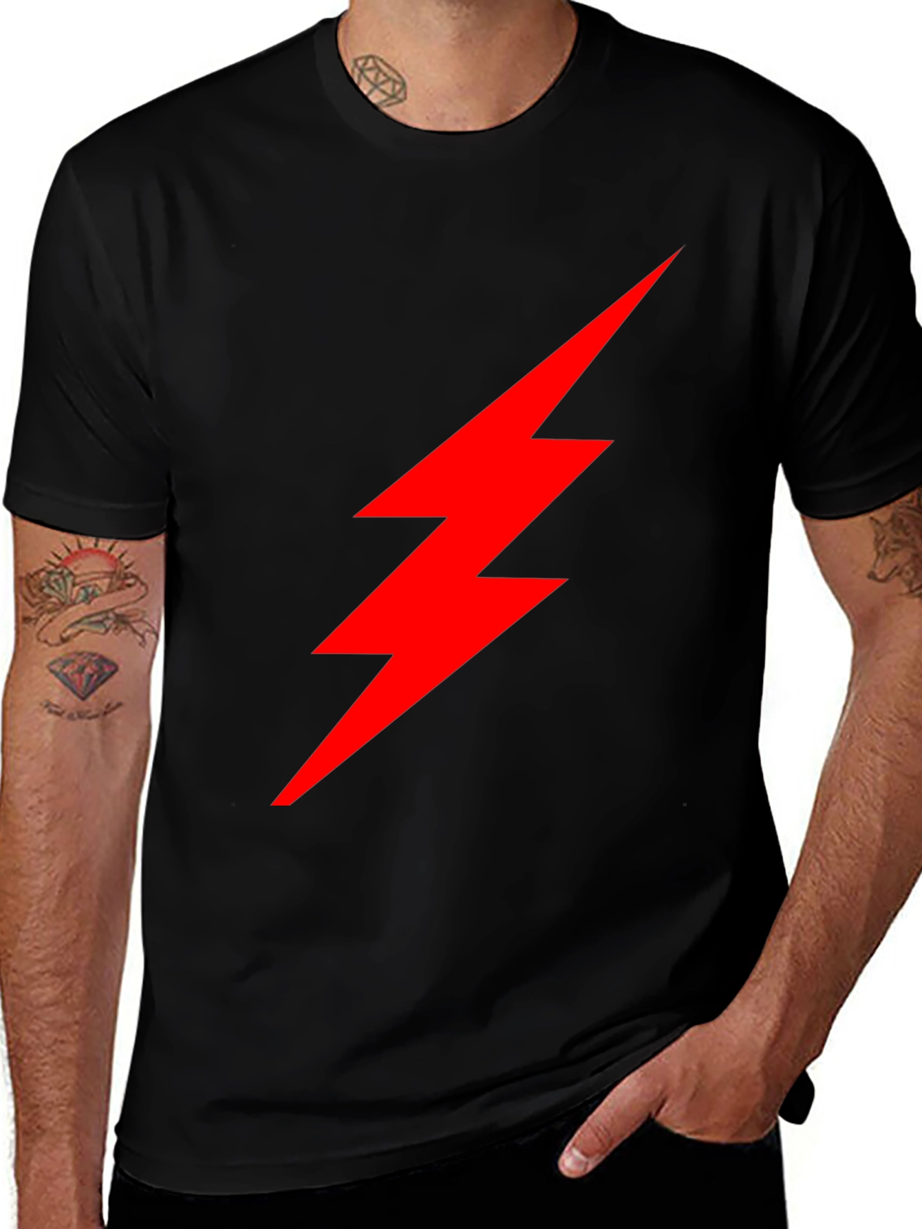 Variant 30 of Black T-Shirt with Red Lightning Bolt Graphic