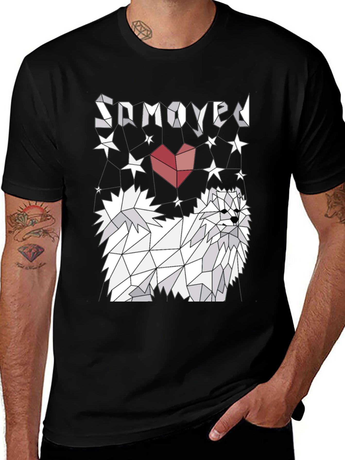Geometric Samoyed Dog Graphic Tee - Unisex Black T-Shirt