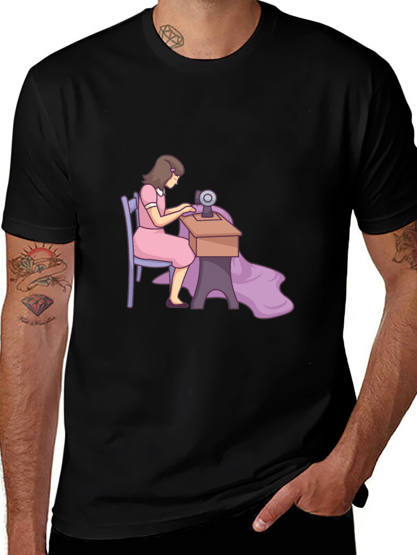 Variant 7 of Sewing Woman T-Shirt - Cute Cartoon Design