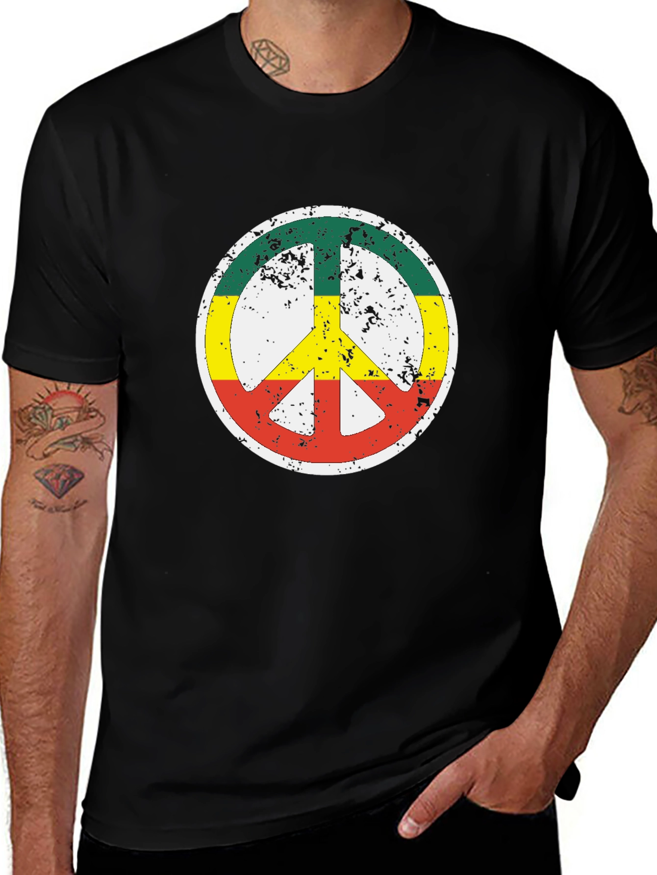 Rasta Peace Sign Black T-Shirt