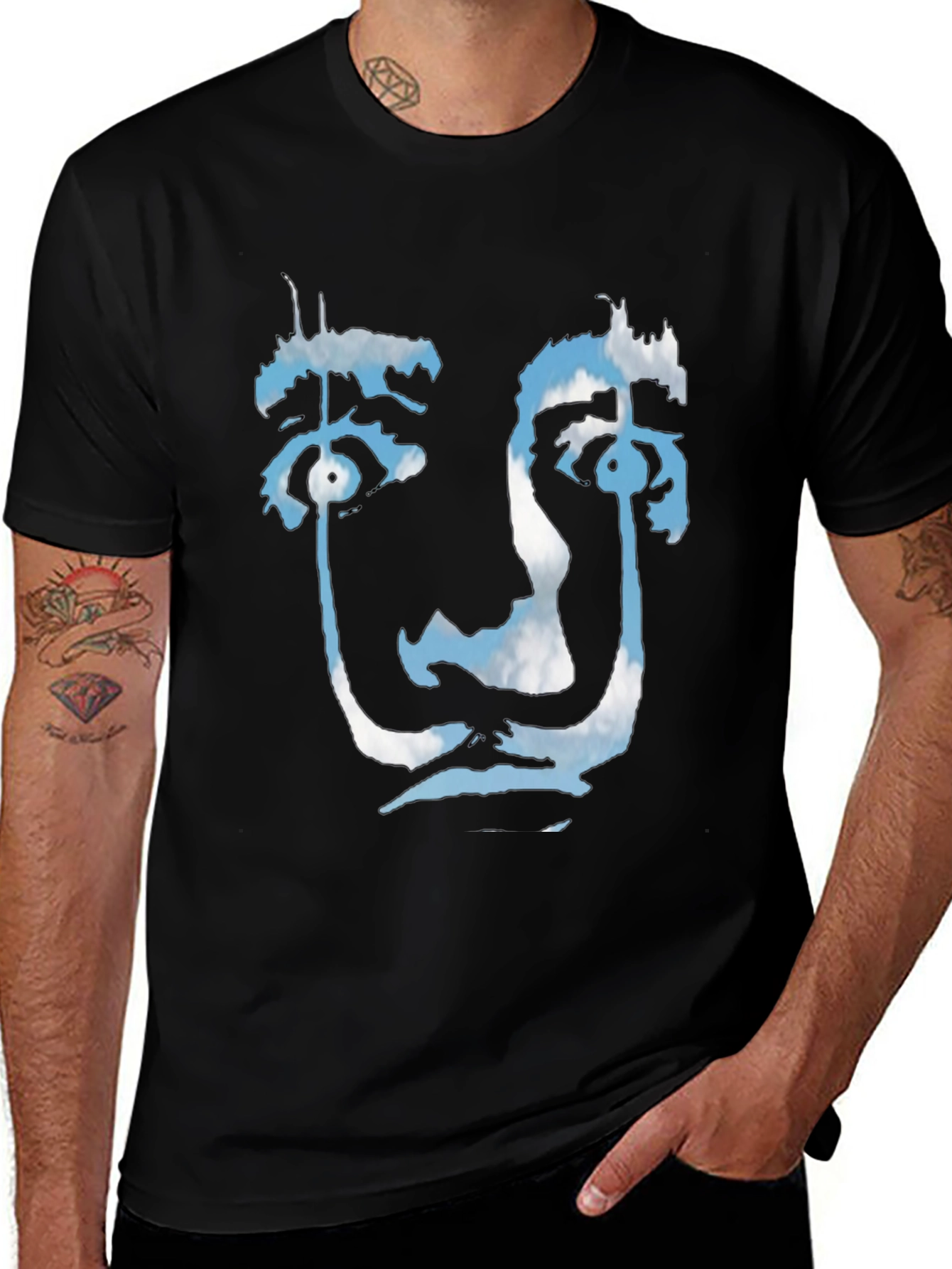 Variant 30 of Surreal Face Graphic T-Shirt - Black
