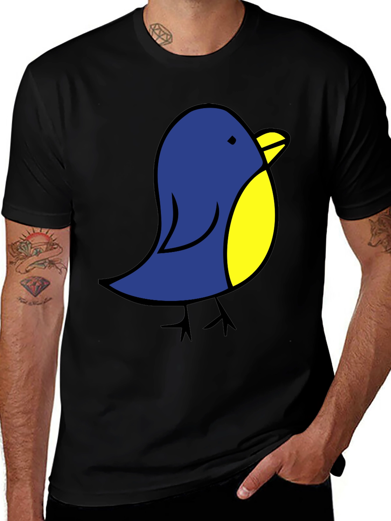 Variant 14 of Cute Blue Bird Graphic Tee - Black Cotton T-Shirt