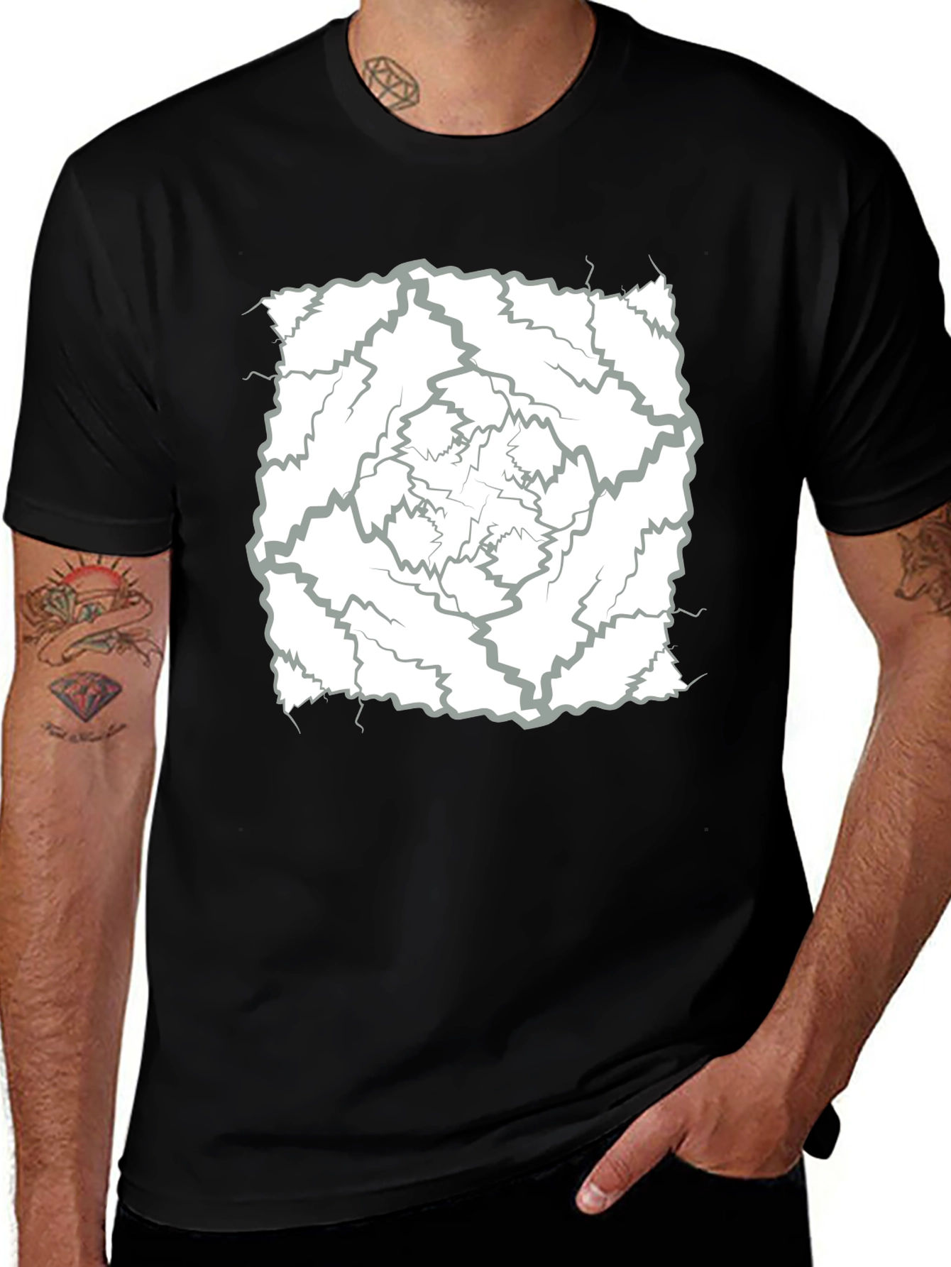 Variant 15 of Abstract Lightning Bolt Patterned Black T-Shirt
