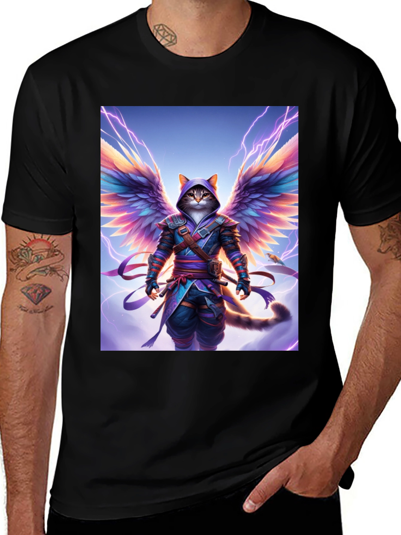 Variant 3 of Winged Cat Ninja T-Shirt - Unique Design