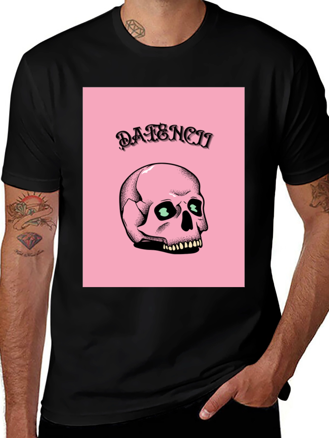 Variant 9 of Edgy Skull Graphic Tee - Pink & Black