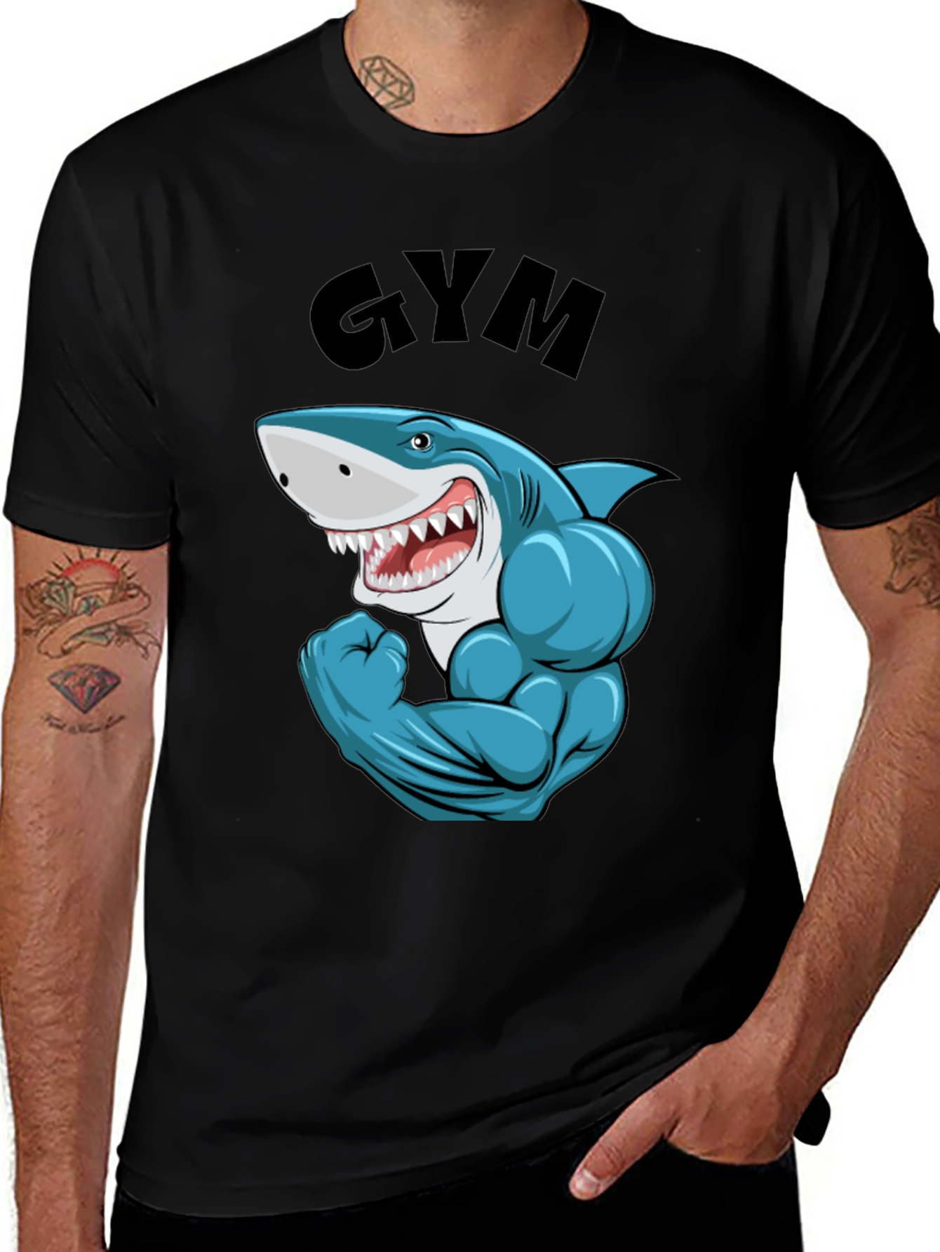 Funny Gym Shark Black T-Shirt
