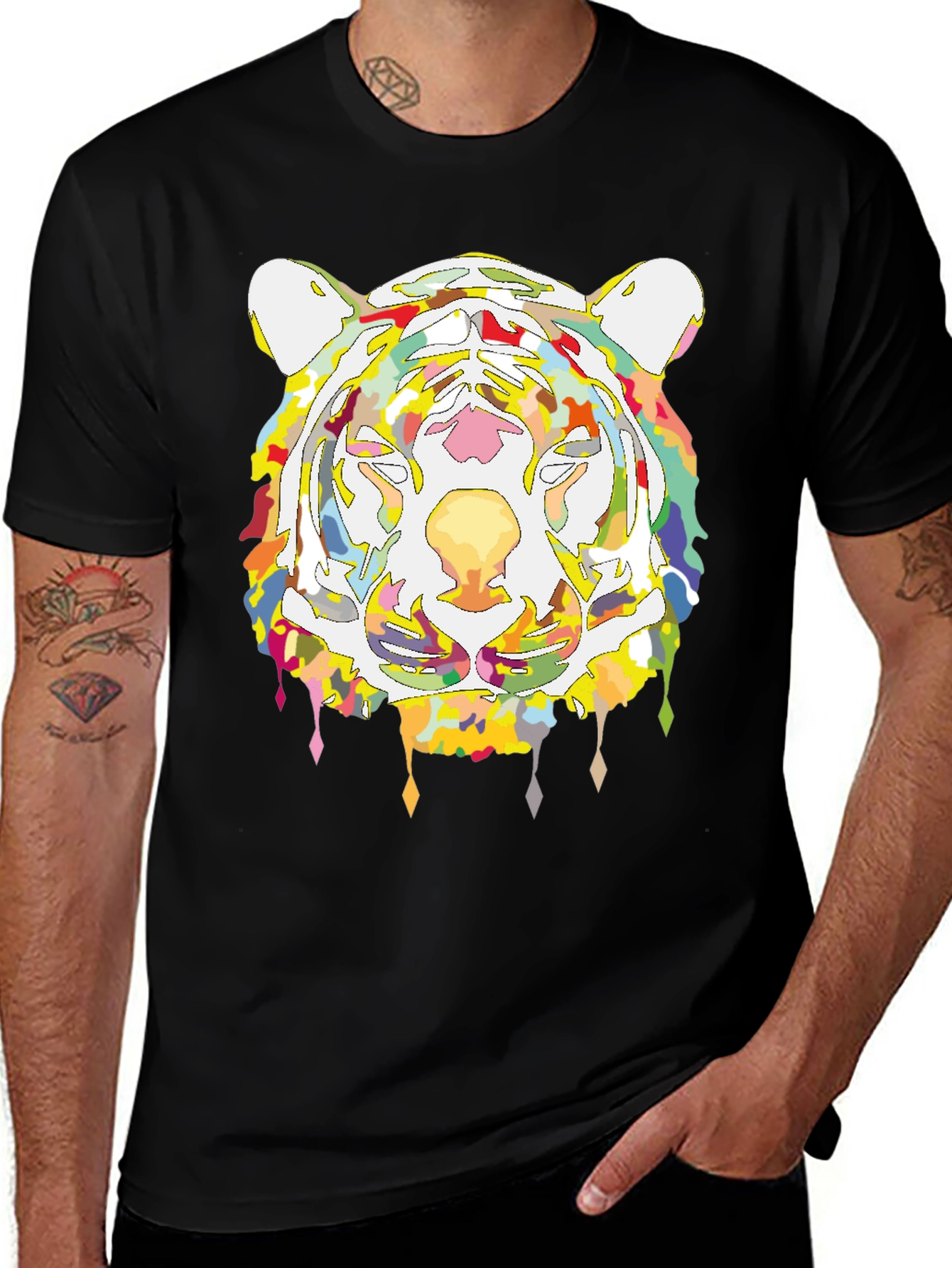 Variant 2 of Colorful Tiger Graphic Tee - Men's Black T-Shirt
