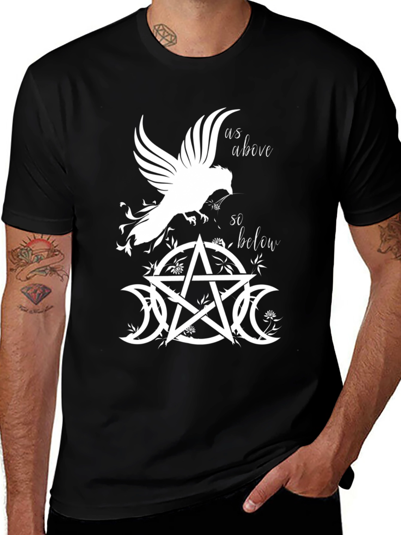Variant 28 of As Above So Below Graphic Tee - Occult Crow Pentacle Design