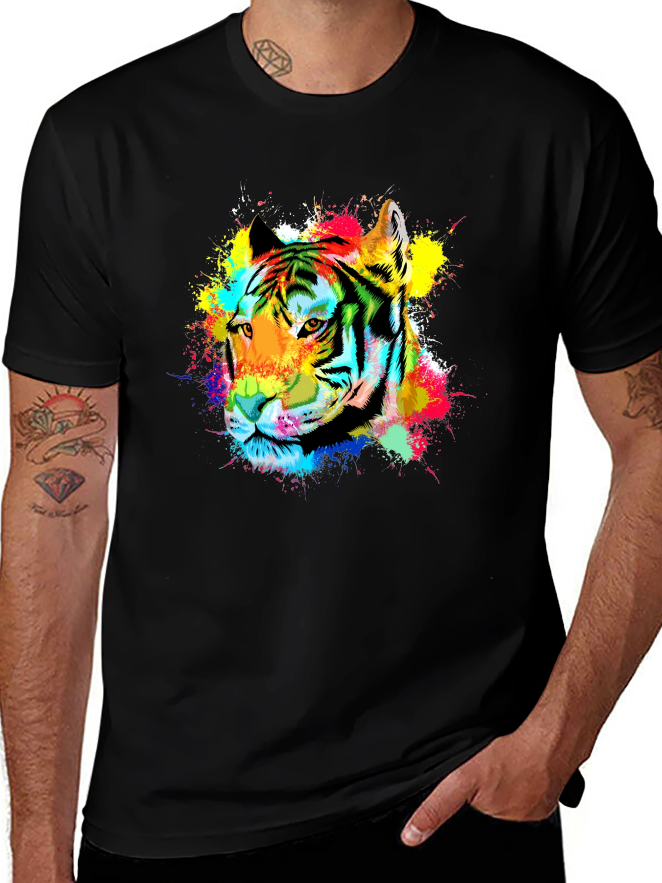 Variant 15 of Vibrant Tiger Graphic Tee - Black Cotton Blend