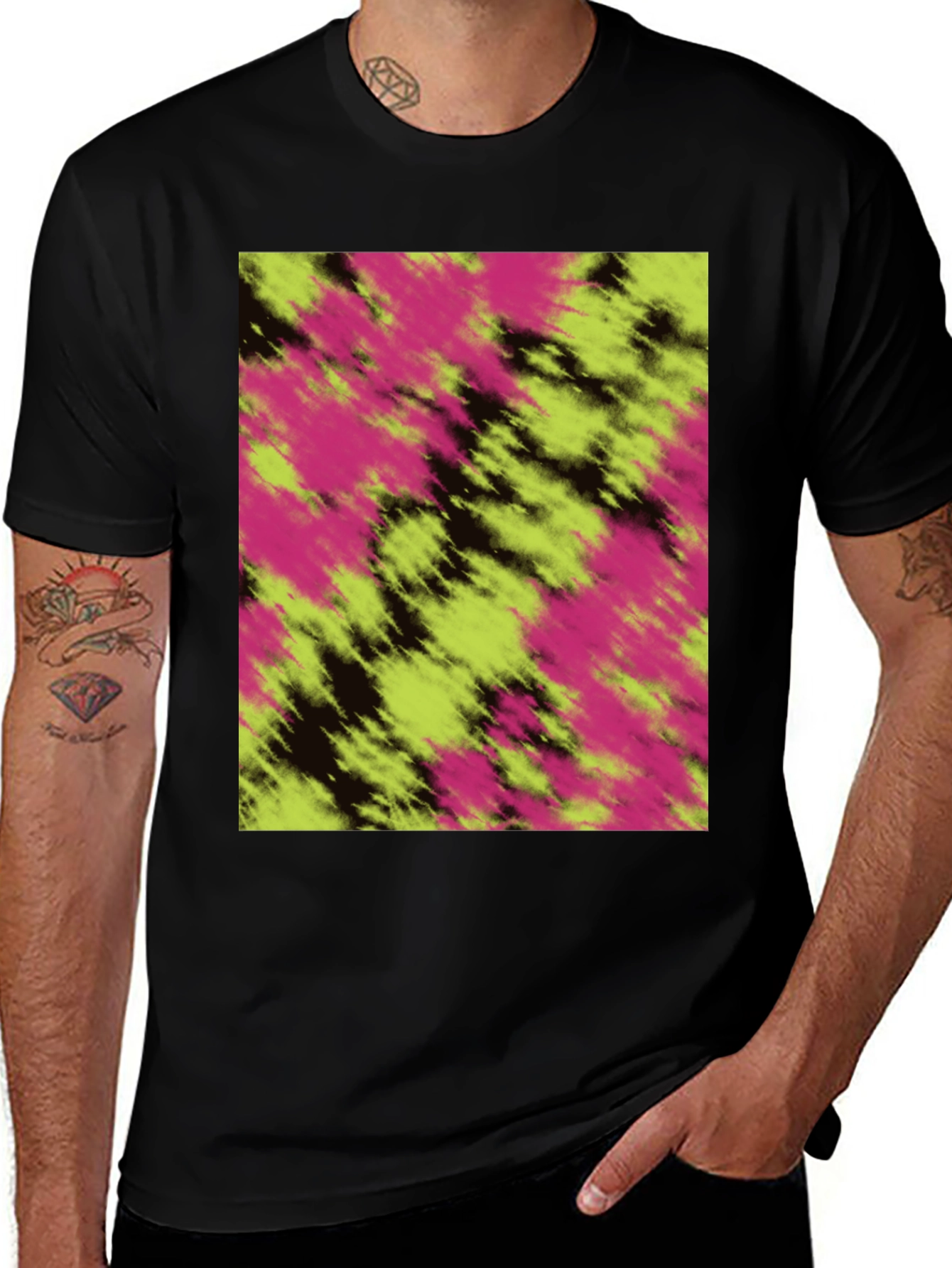 Variant 13 of Vibrant Tie-Dye Graphic Tee - Black Crew Neck