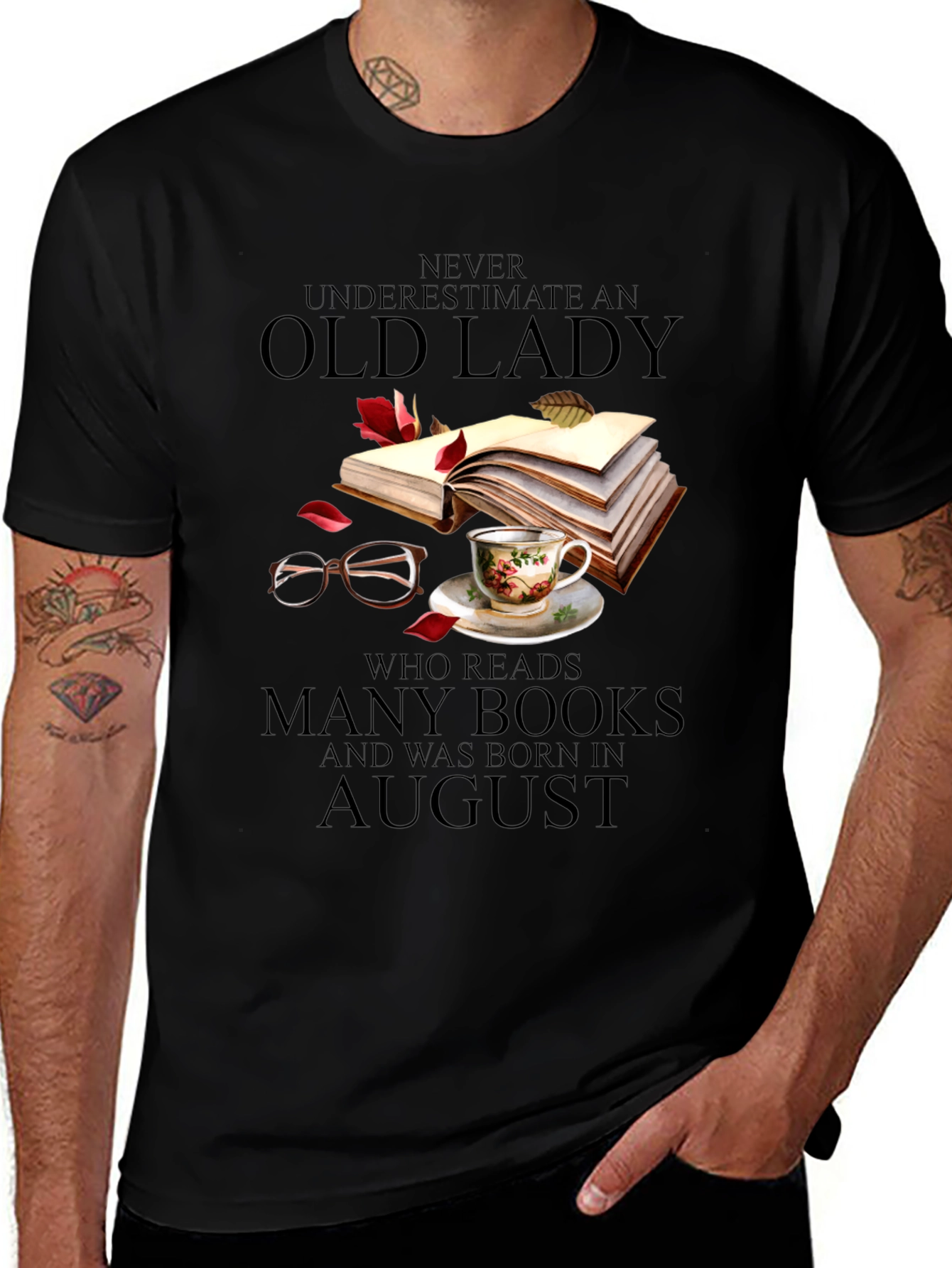Variant 27 of Old Lady Who Reads August Birthday T-Shirt