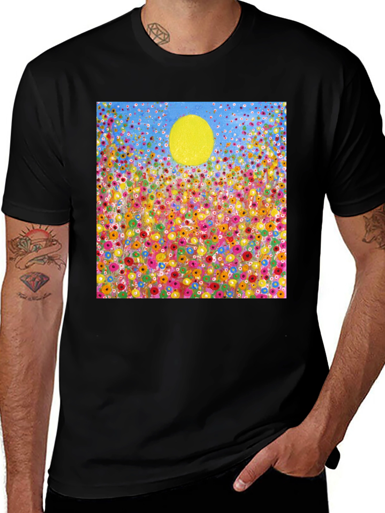 Variant 20 of Floral Field & Sun Graphic Tee - Black Cotton Blend