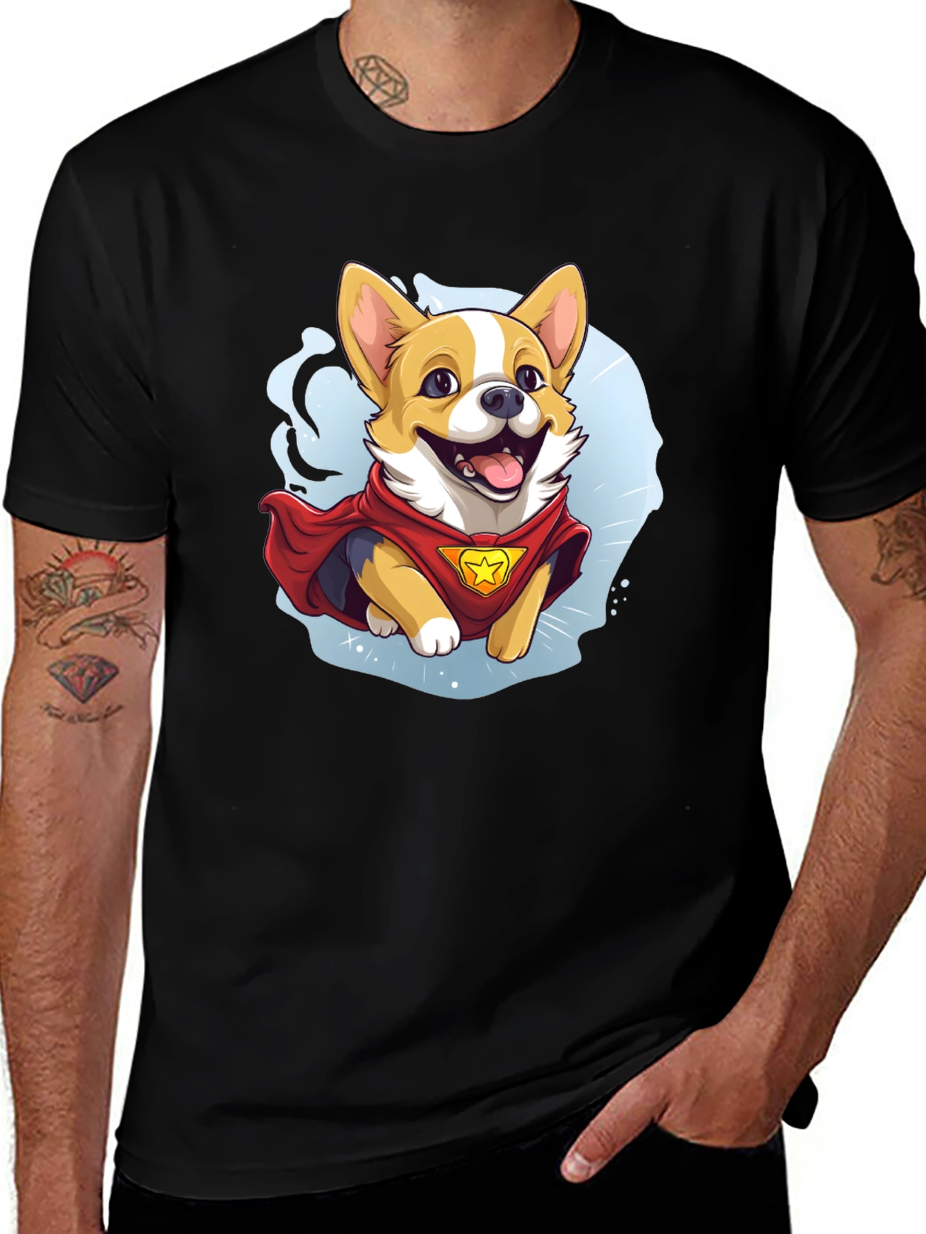 Superhero Corgi T-Shirt - Black Cotton Tee