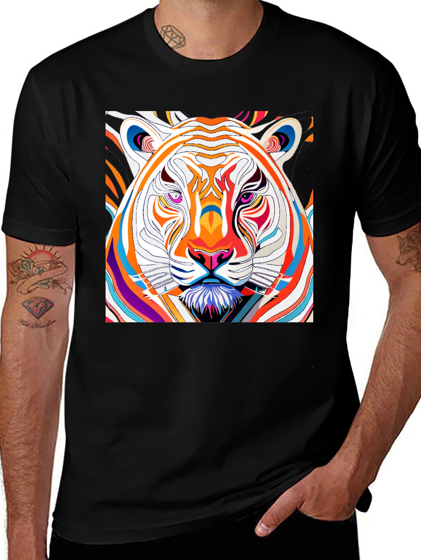 Variant 27 of Vibrant Tiger Graphic Tee - Bold Artistic Design