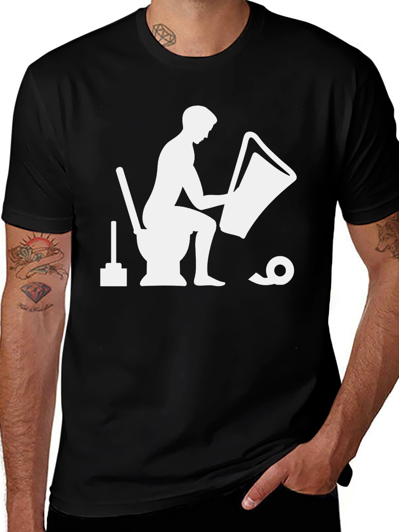 Variant 16 of Funny Man on Toilet Reading T-Shirt