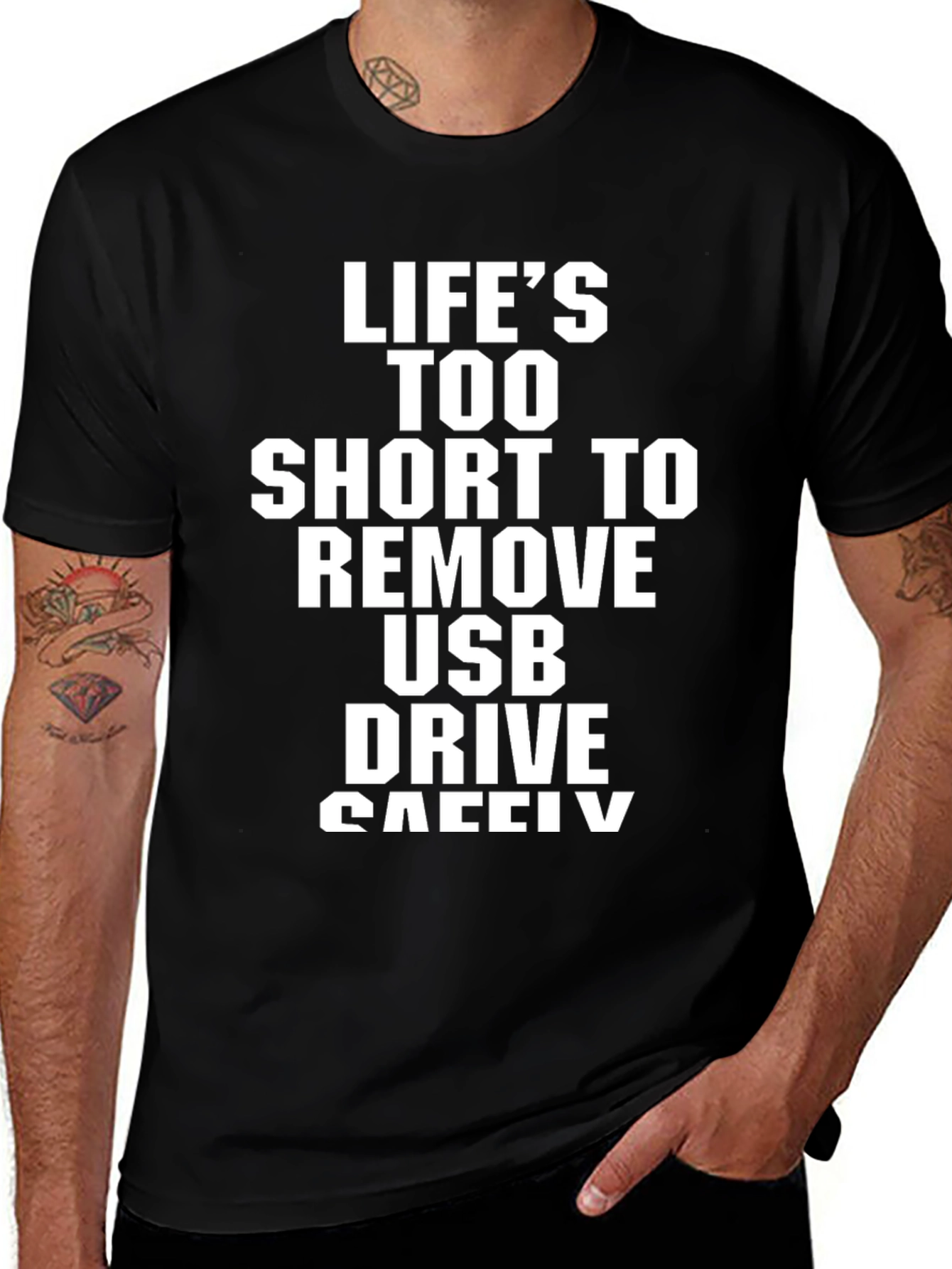 Life's Too Short USB Drive T-Shirt - Black Novelty Tee