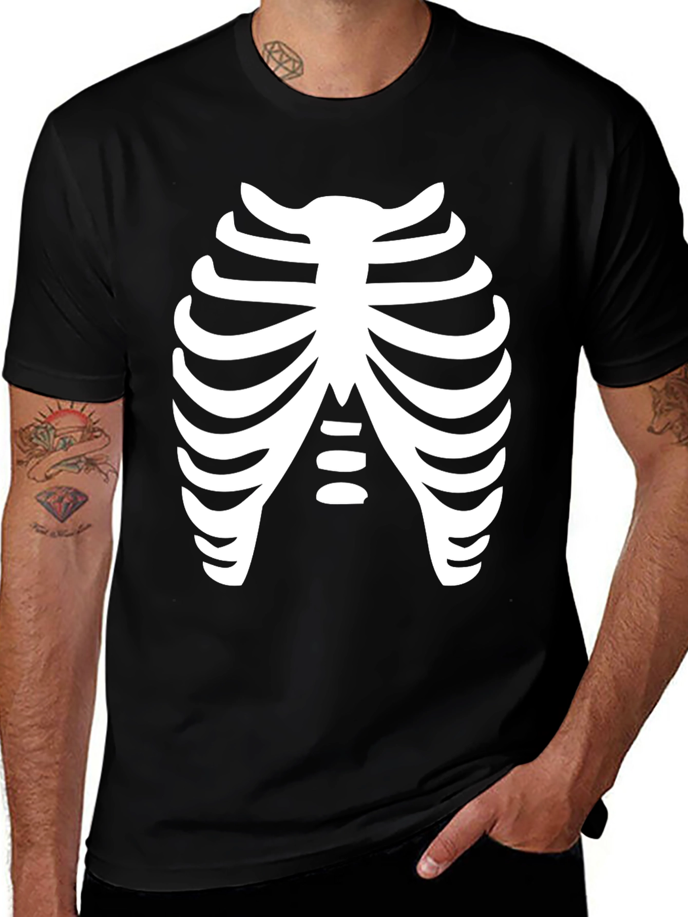 Black Skeleton Rib Cage Black T-Shirt Costume main image