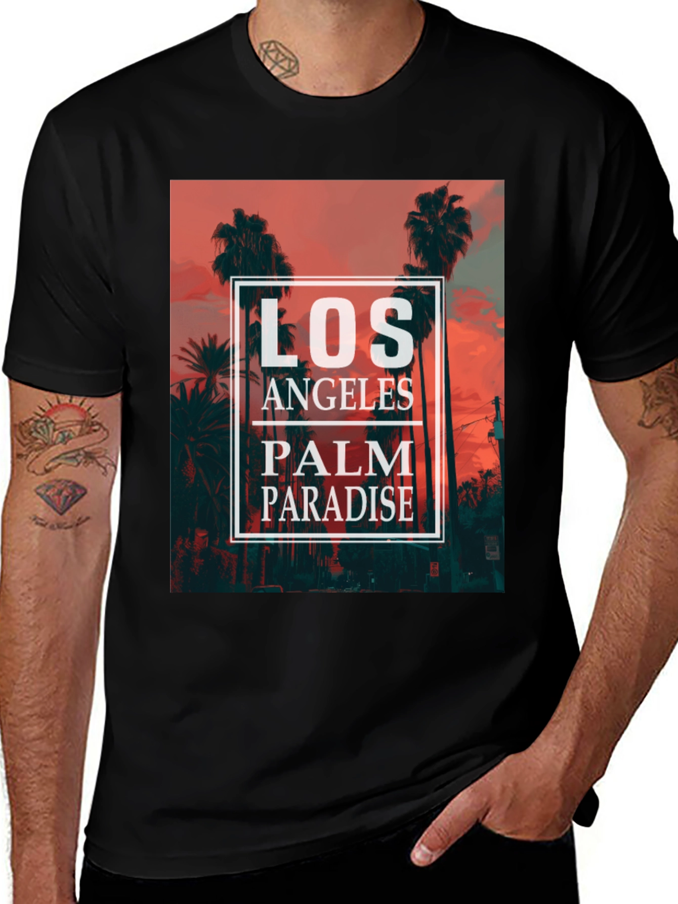 Variant 27 of Los Angeles Palm Paradise Black Graphic Tee