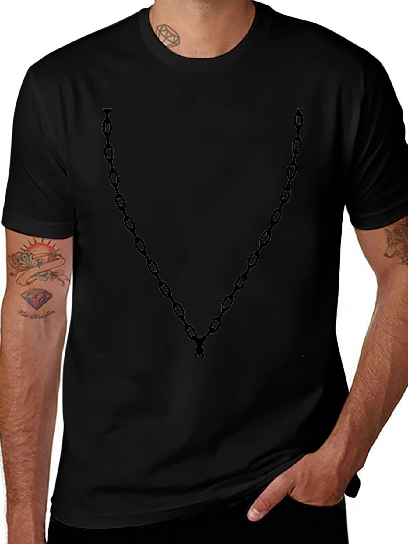 Chain Graphic Black Tee - Edgy Casual Style
