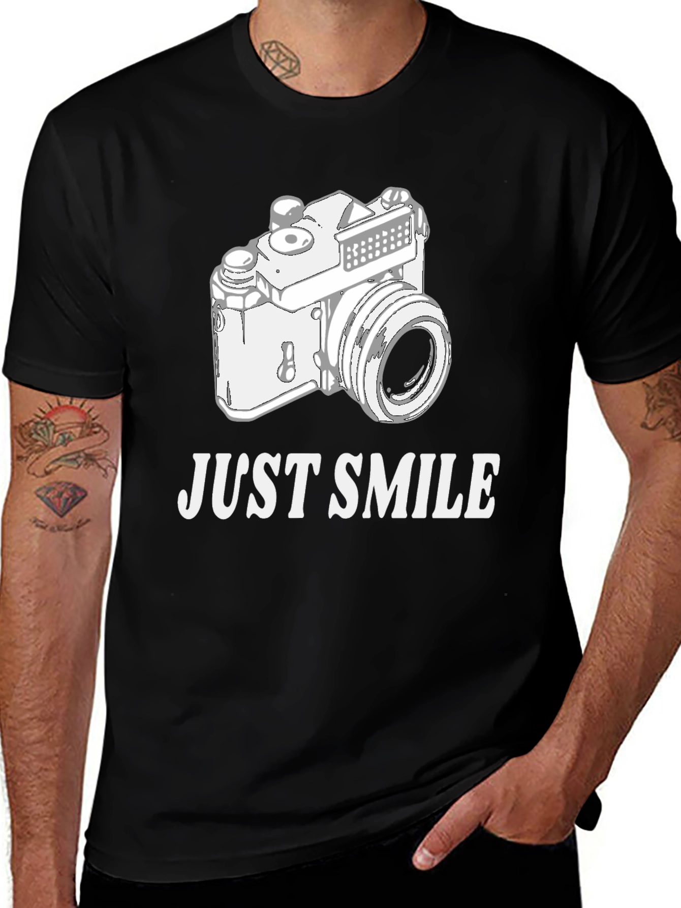 Variant 14 of Just Smile Retro Camera Black T-Shirt