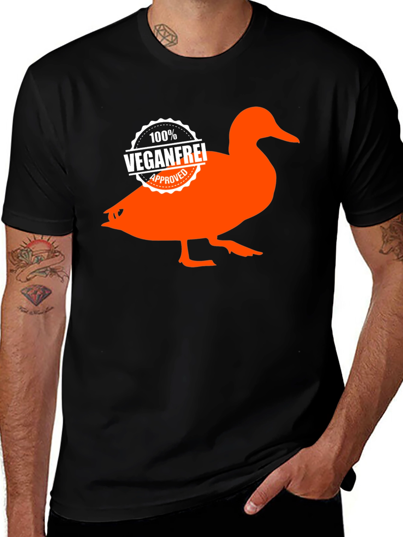 Variant 3 of Veganfrei Approved Orange Duck Graphic Tee
