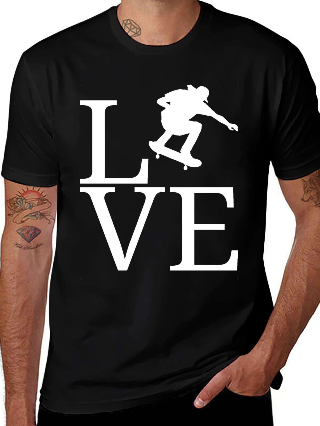 Variant 5 of Skateboarding Love Graphic Tee - Cool Black T-Shirt