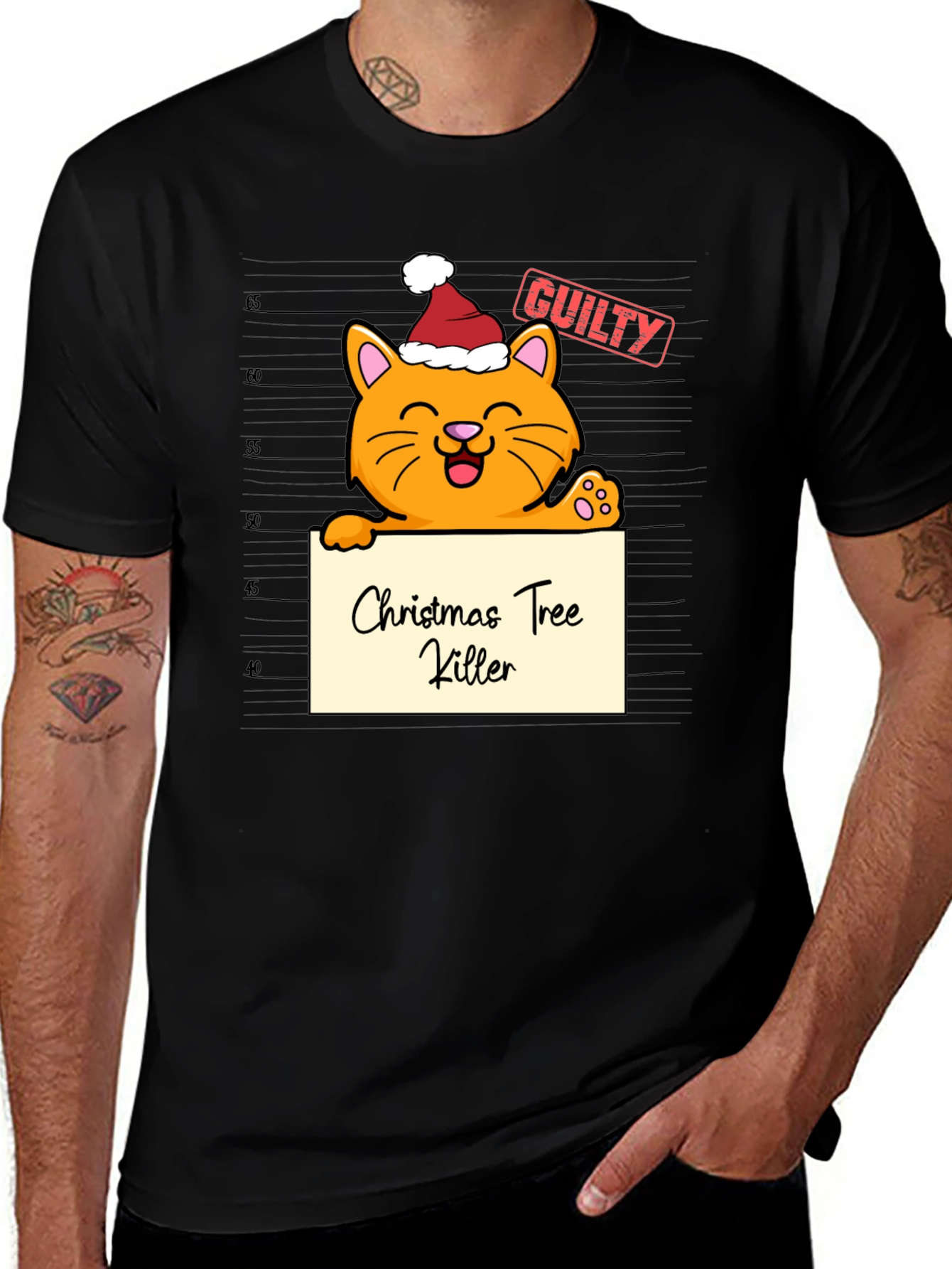 Variant 11 of Guilty Cat Christmas Tree Killer T-Shirt