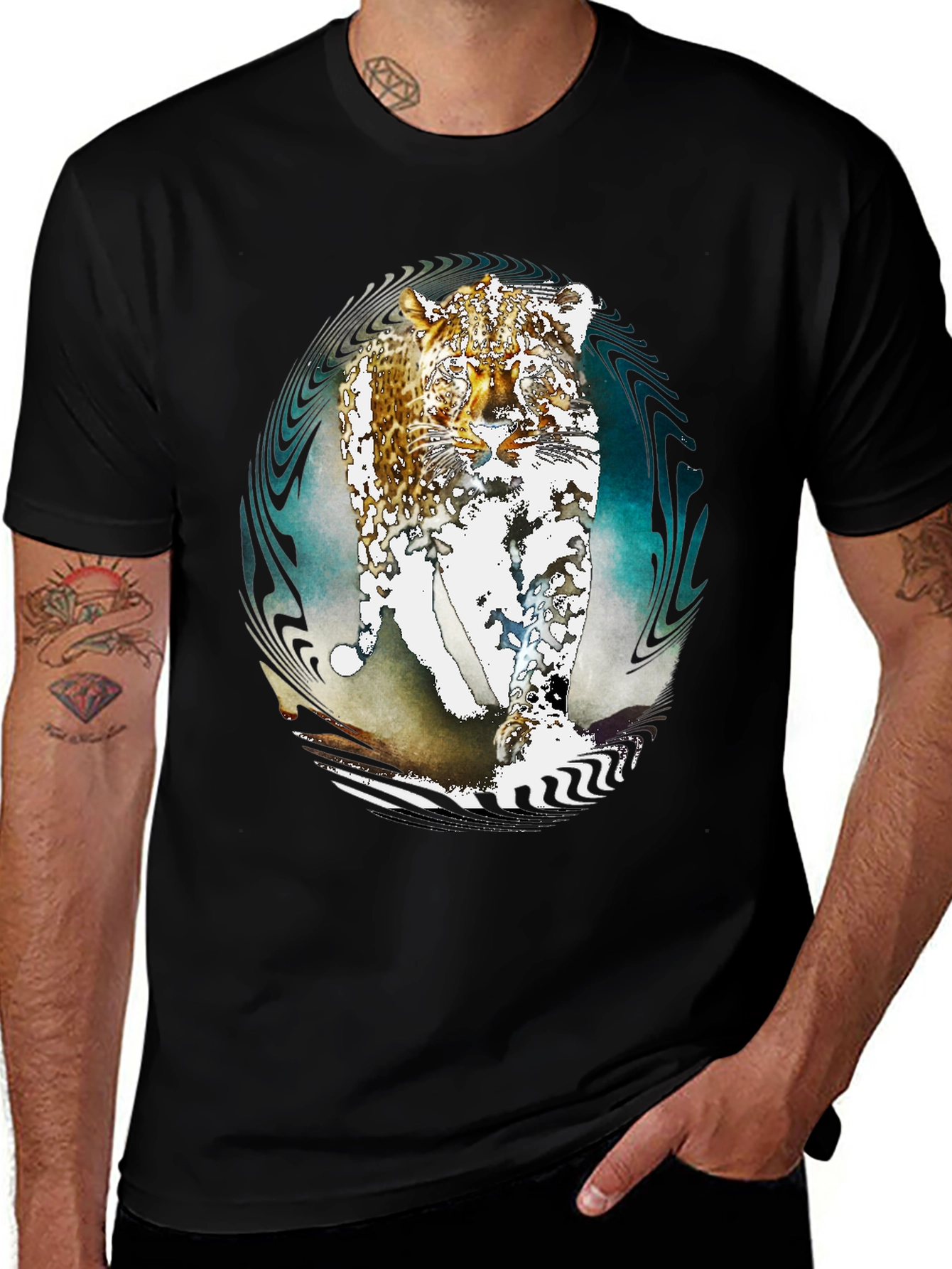 Variant 15 of Abstract Leopard Print Black T-Shirt