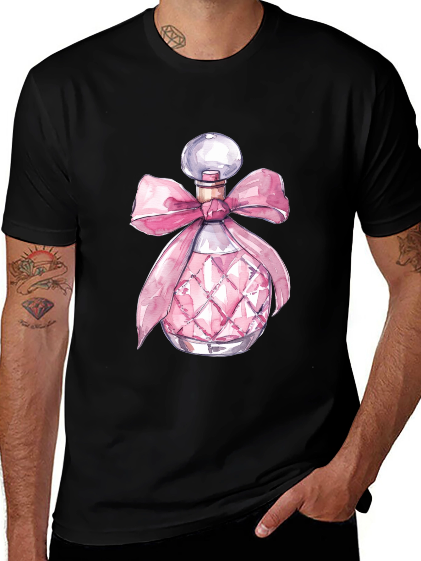 Variant 9 of Stylish Black Tee with Pink Perfume Bottle Design