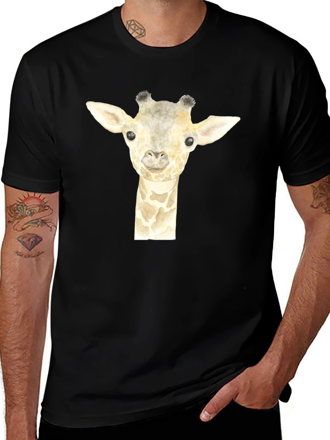 Variant 13 of Giraffe Graphic Tee - Men's Black T-Shirt
