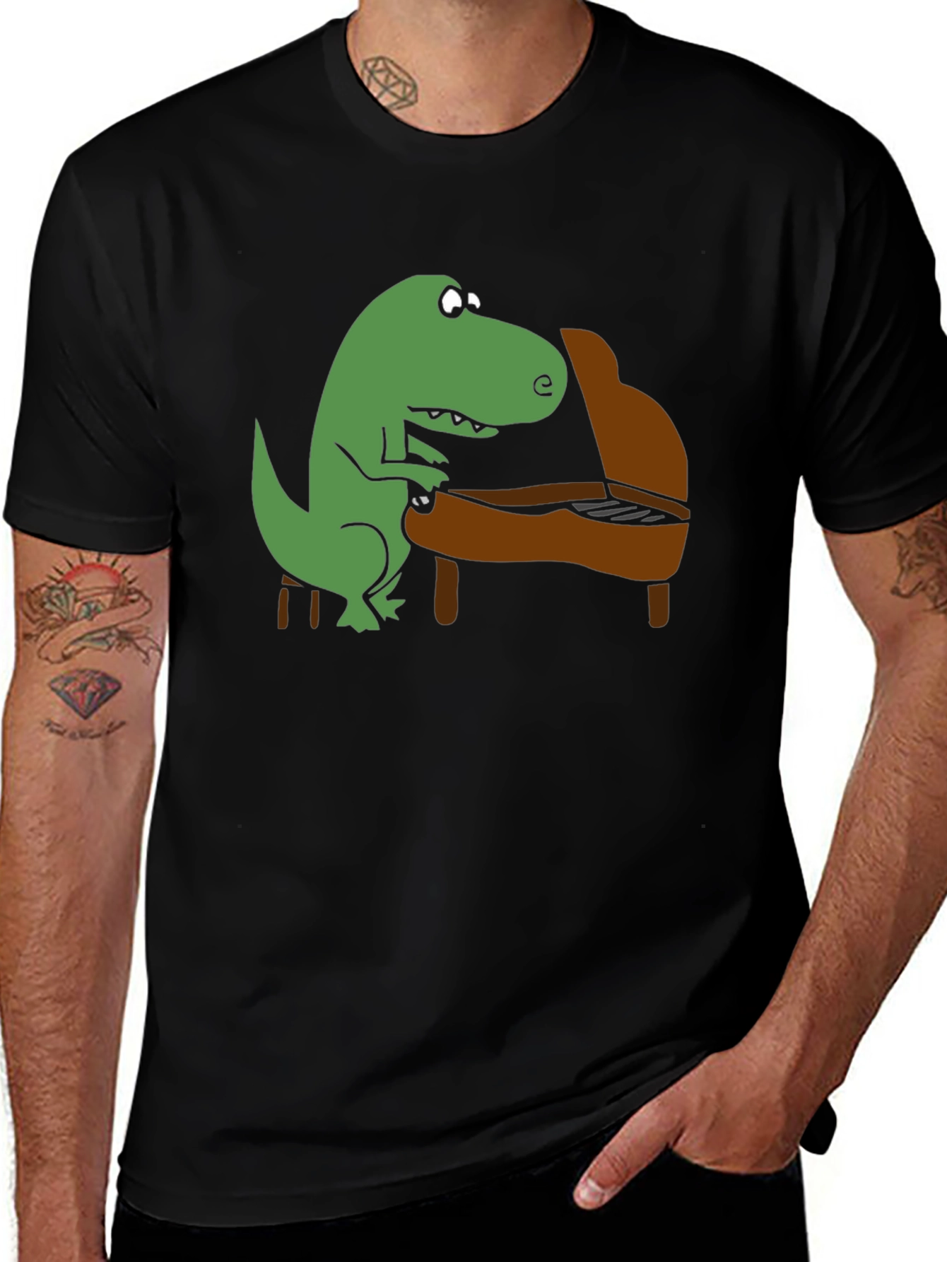 Variant 19 of Dino Piano Player Graphic T-Shirt - Black
