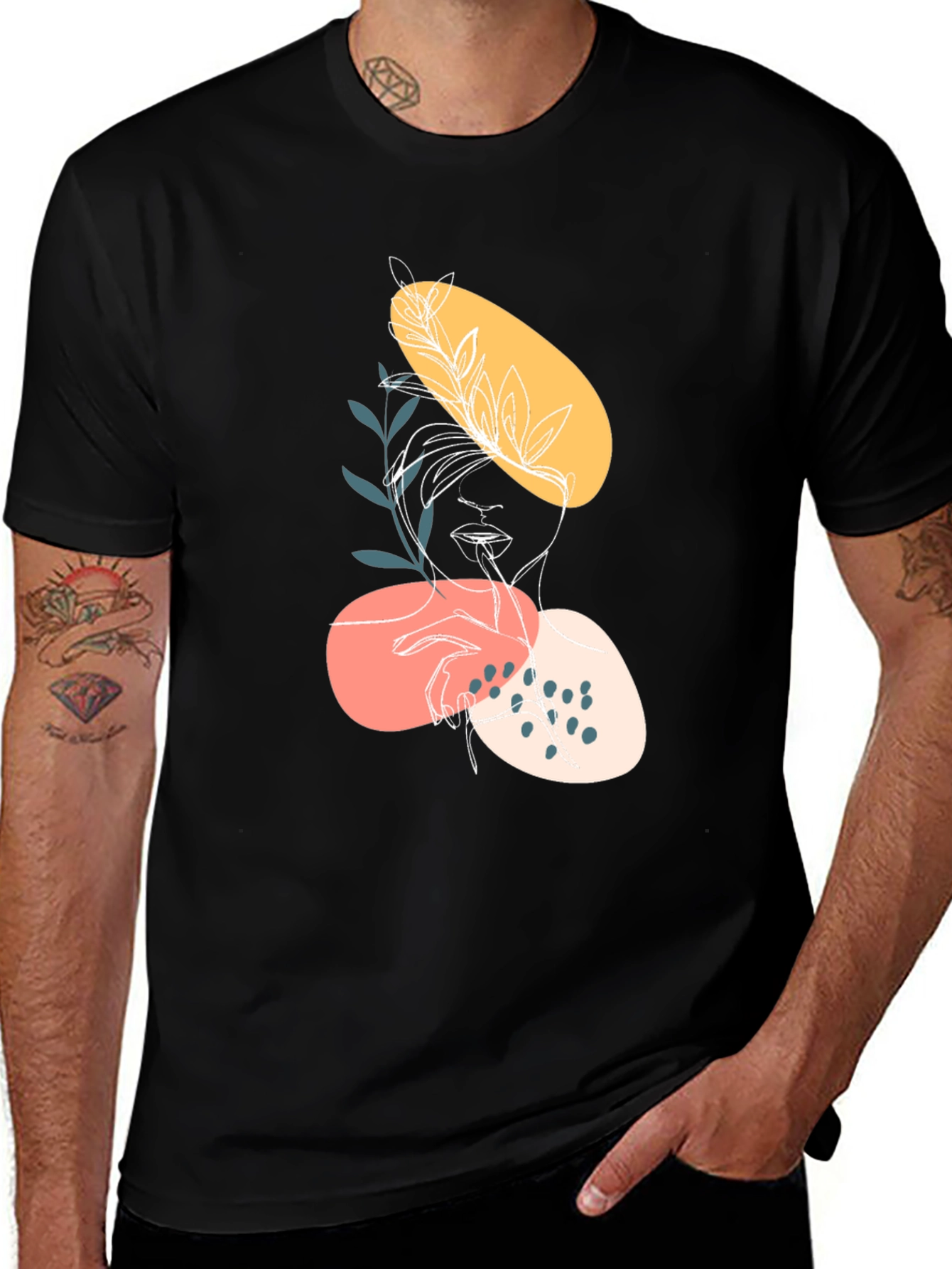 Variant 23 of Abstract Face Graphic Print Black T-Shirt