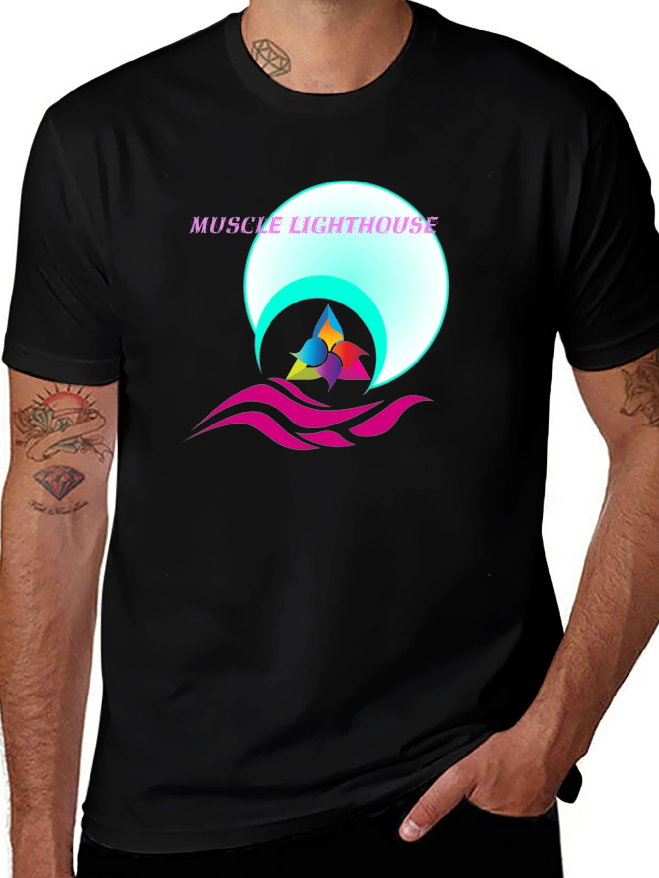 Variant 27 of Muscle Lighthouse Graphic Black T-Shirt
