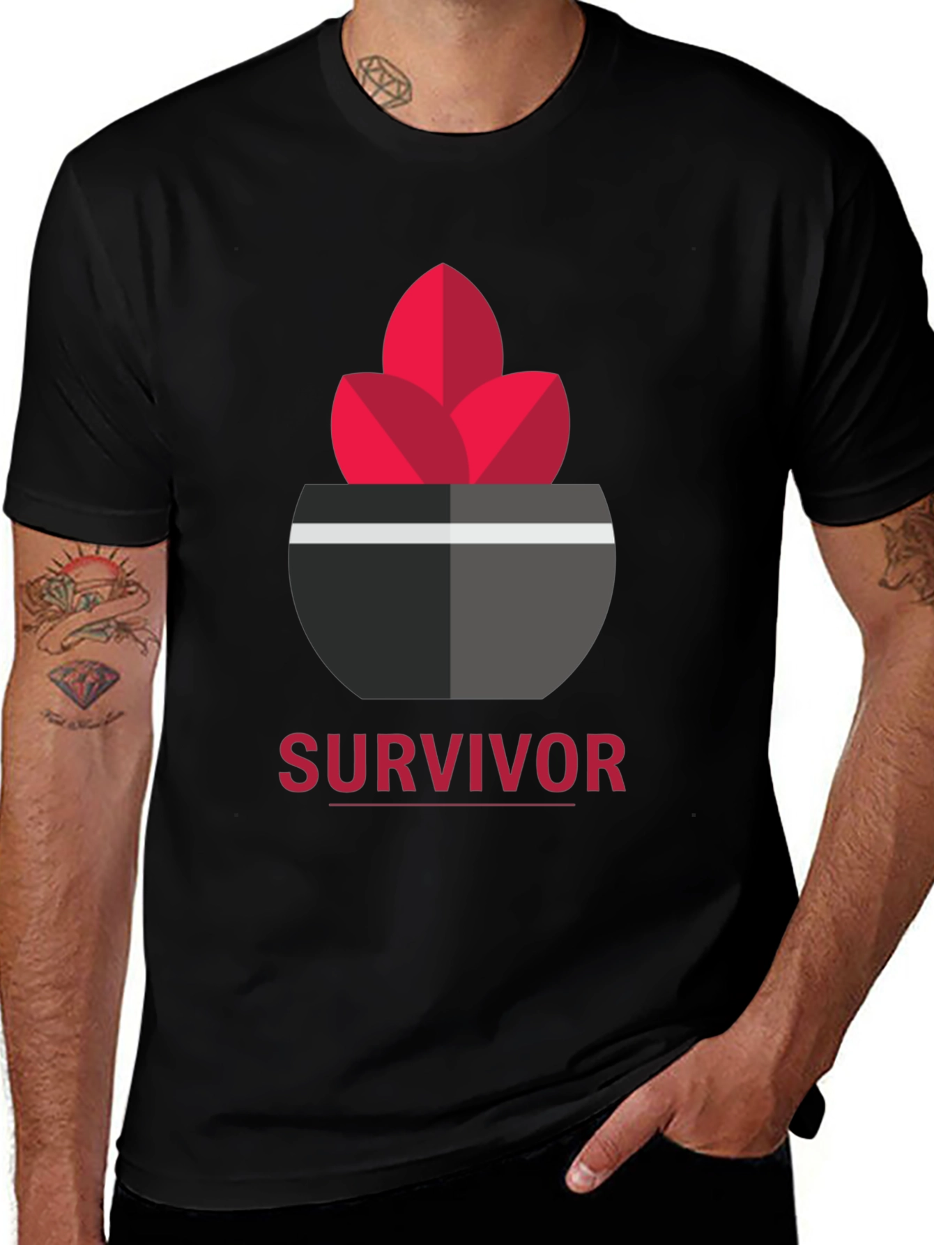 Variant 17 of Survivor Graphic Tee - Plant Pot Design Black T-Shirt