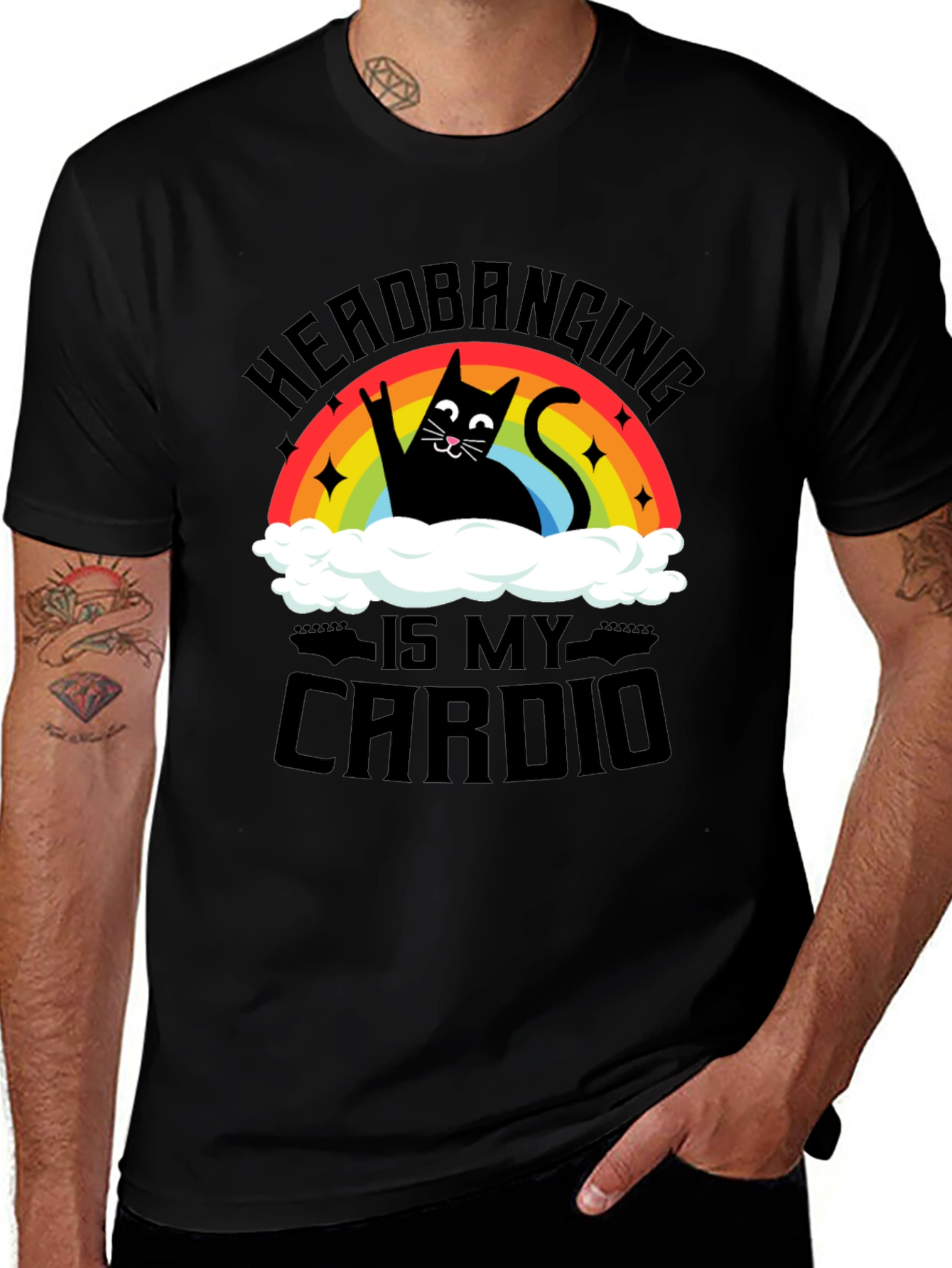 Variant 22 of Headbanging Cardio Black Cat T-Shirt