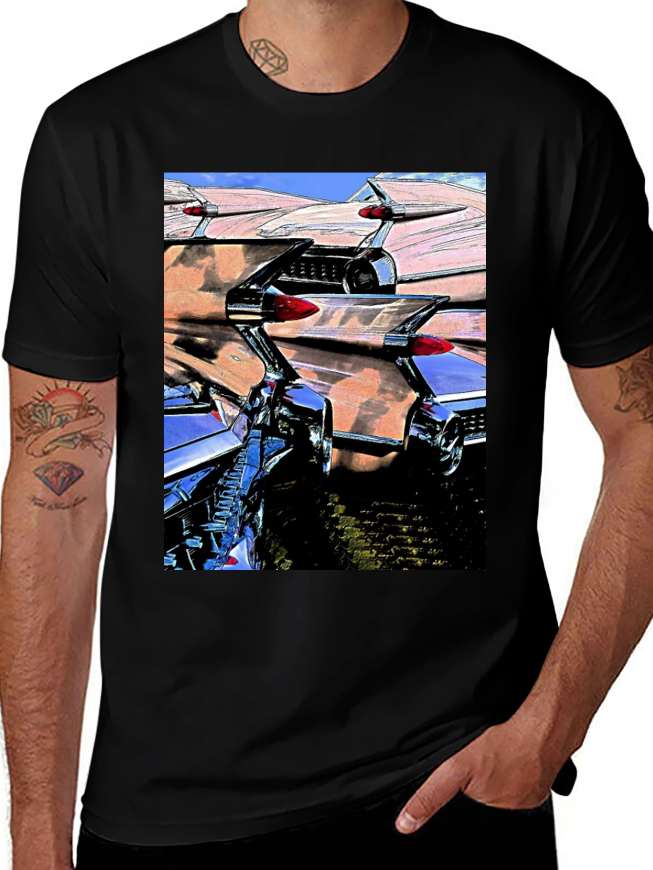Retro Car Tailfins Graphic Tee - Vintage Style