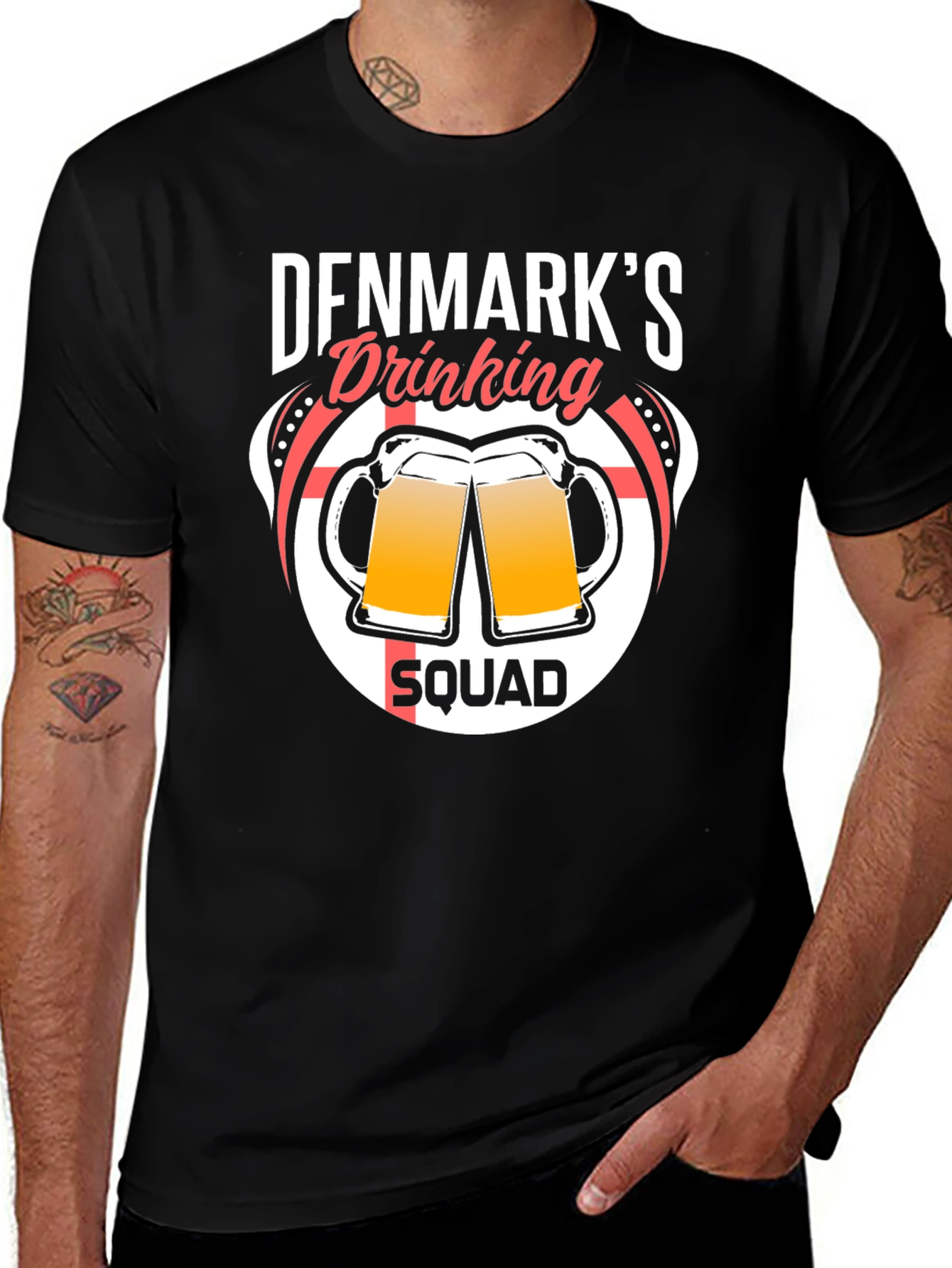 Variant 8 of Denmark's Drinking Squad Black T-Shirt