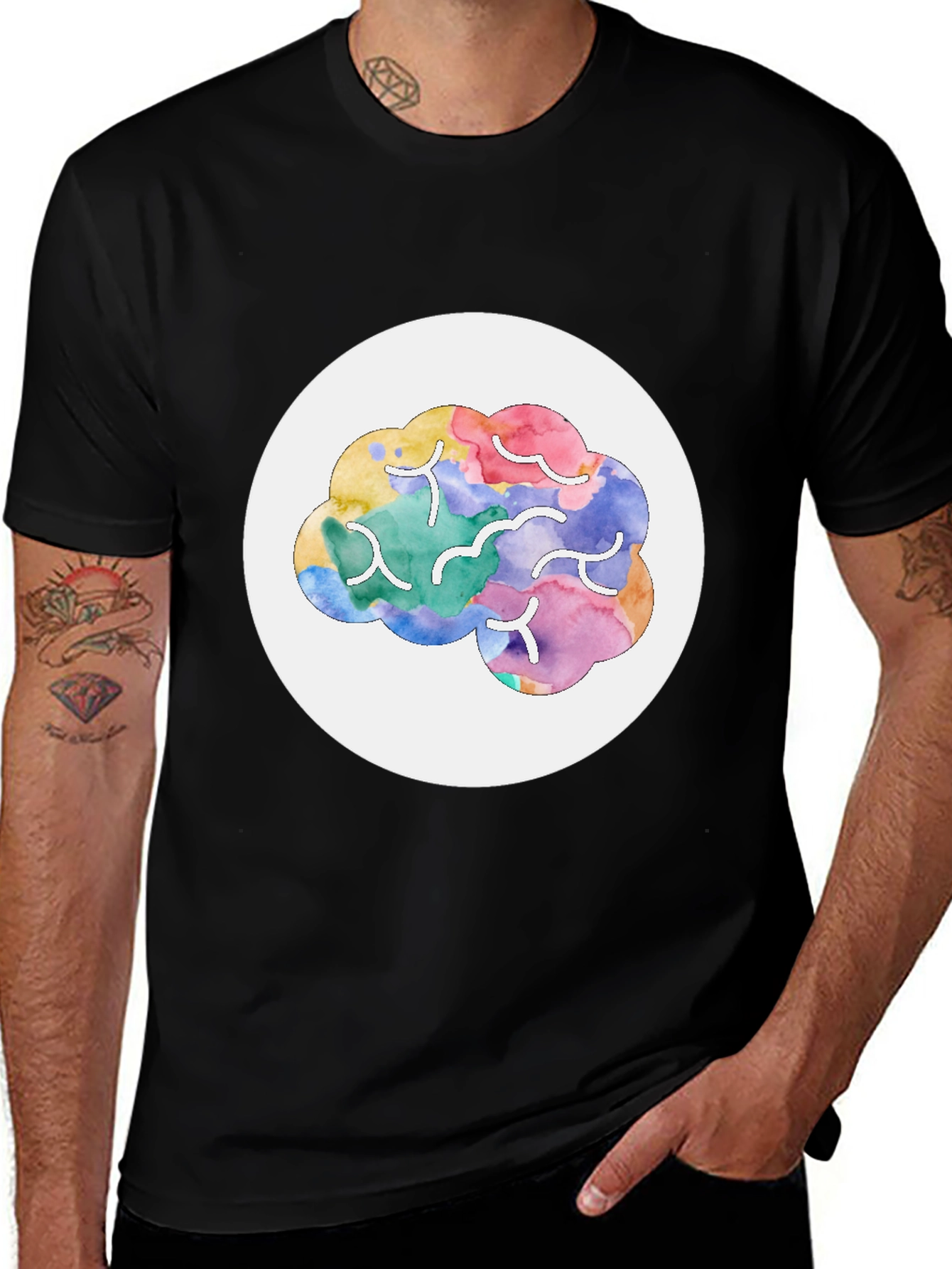 Variant 7 of Brain Graphic Print Crew Neck T-Shirt