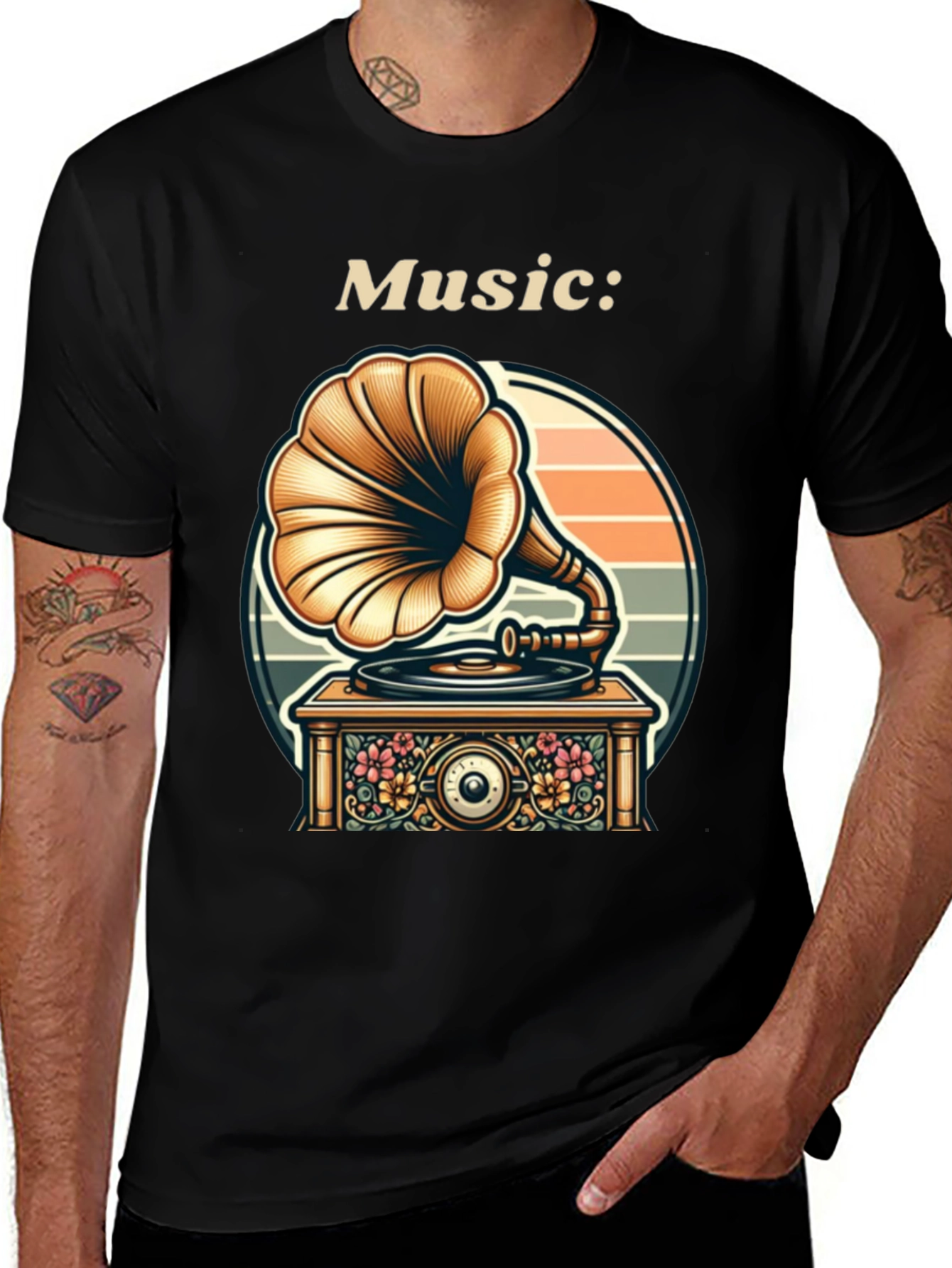 Variant 23 of Vintage Music Lover T-Shirt - Gramophone Design