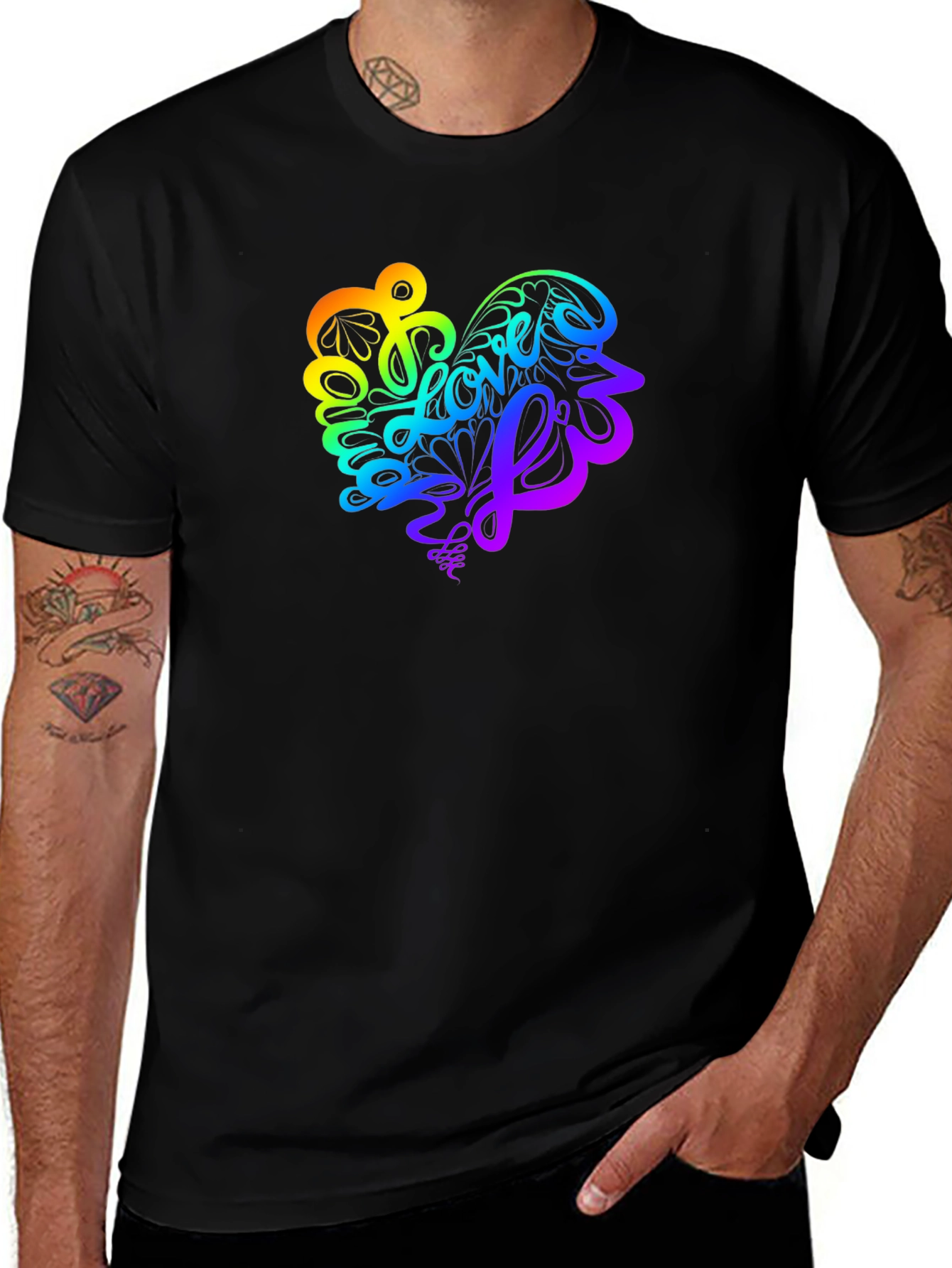 Variant 2 of Rainbow Love Heart Graphic Tee - Stylish Black T-Shirt