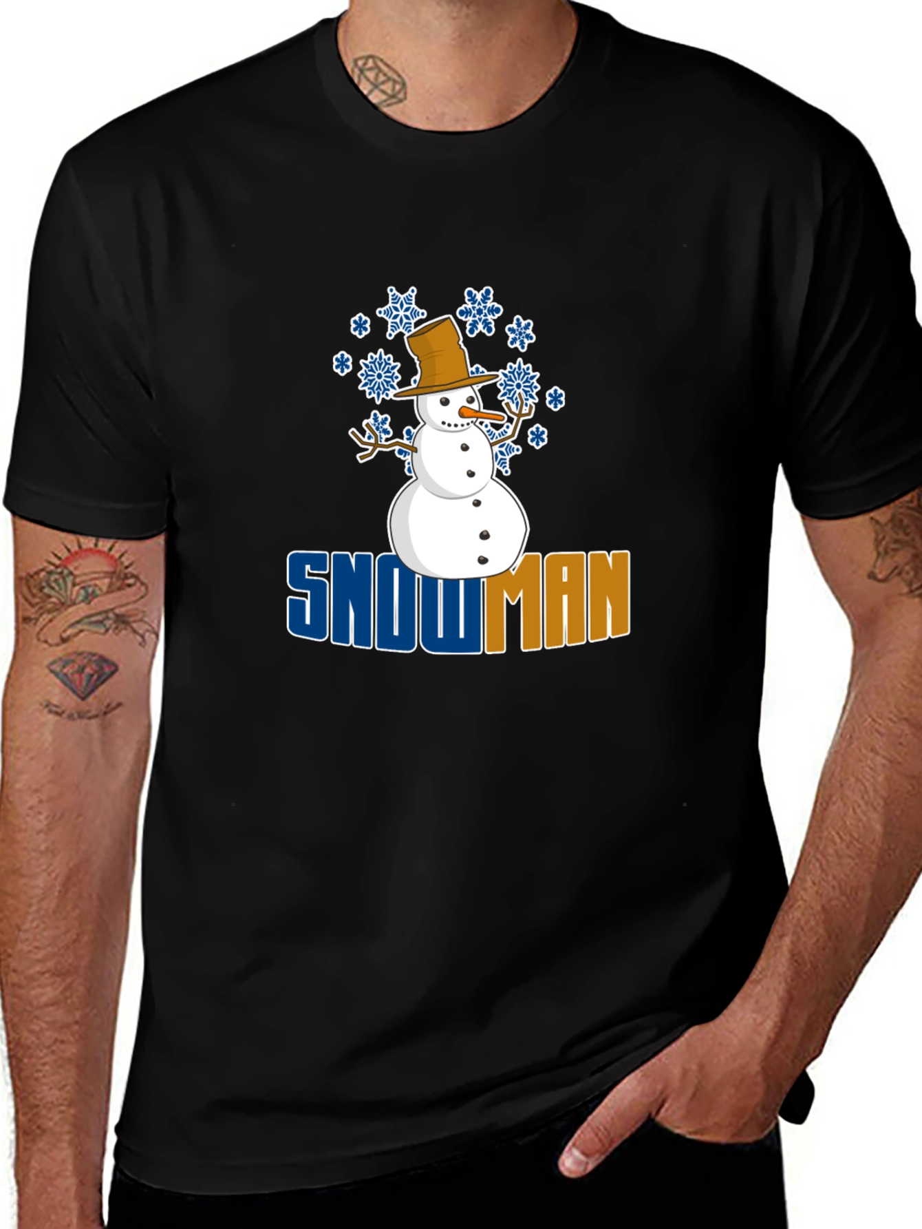 Variant 15 of Snowman Graphic Tee - Black Cotton Blend Casual T-Shirt