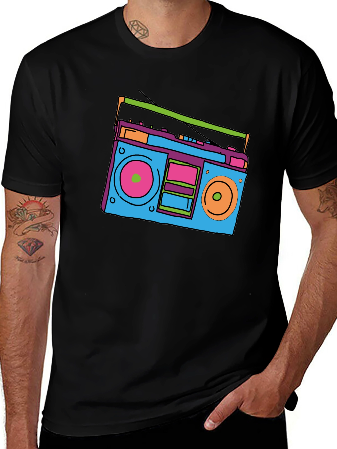 Black Retro Boombox Graphic Tee - Classic 80s Style main image