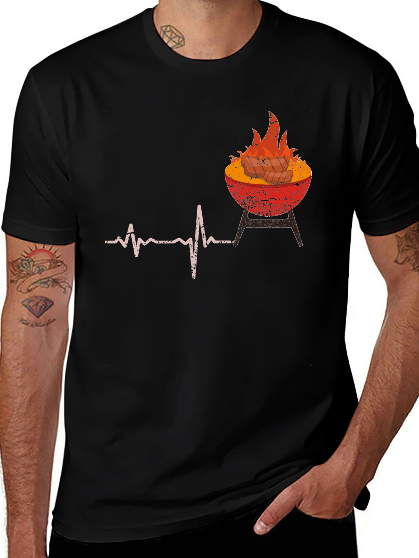 BBQ Heartbeat Graphic Tee - Grill Master T-Shirt