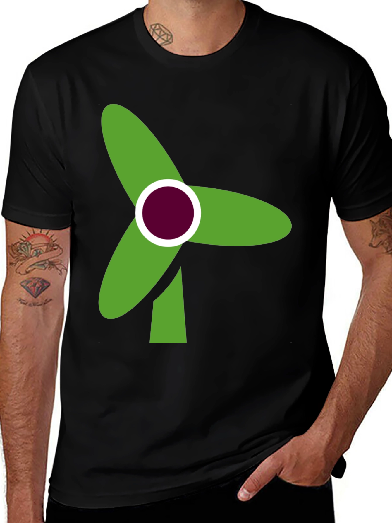 Variant 11 of Abstract Green Windmill Graphic Tee - Black
