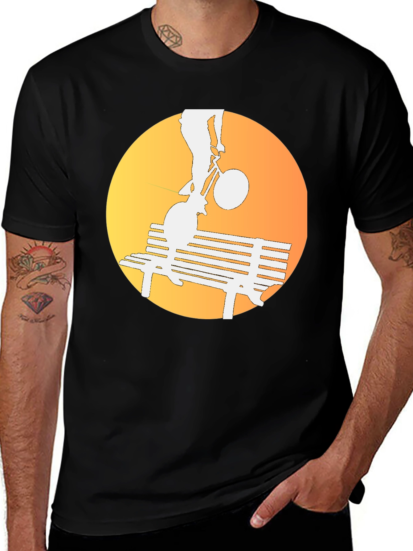 Variant 27 of Silhouette Bike Ride T-Shirt - Sunset Bench Design