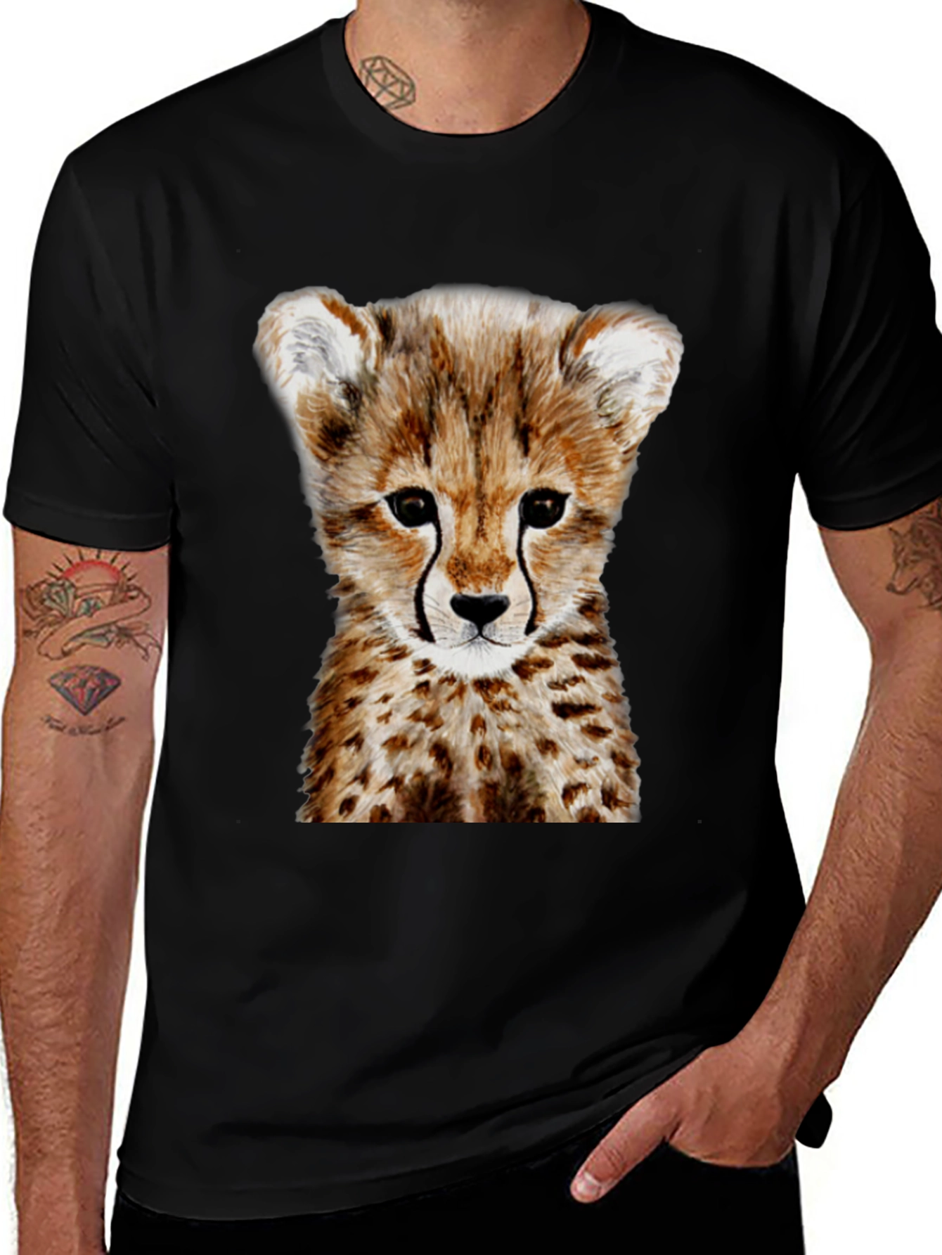 Variant 11 of Cheetah Cub Graphic Tee - Black Cotton T-Shirt